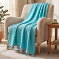 HOKIPO Sky Blue All Season Cotton Sofa Throw 50x60 Inches, Soft Decorative Living Room Sofa Throw Blanket with Handmade Crochet