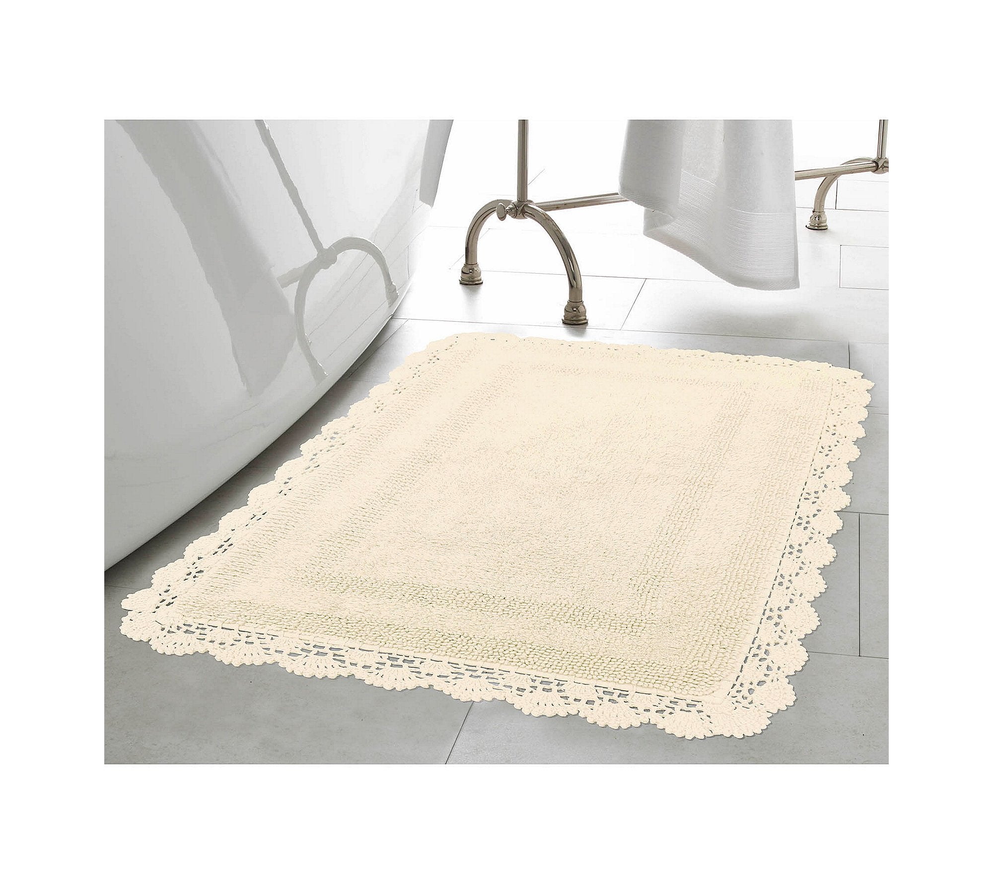 Laura Ashley Crochet Cotton 21X34 Bath Rug, Ivory