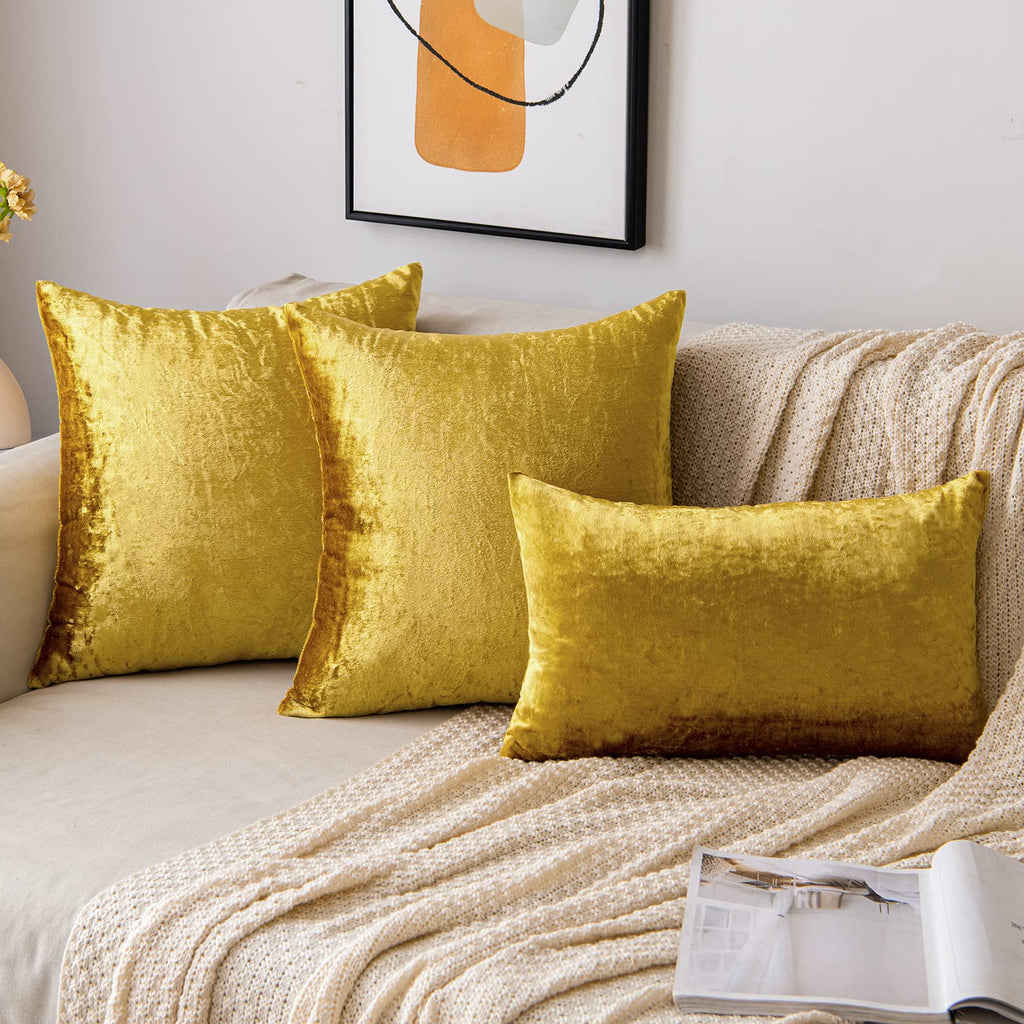Emema Fall Bright Gold Velvet Throw Pillow Covers 20X20 Inch Set Of 2 Decorative Square Pillowcase Soft Solid Cushion Case For C