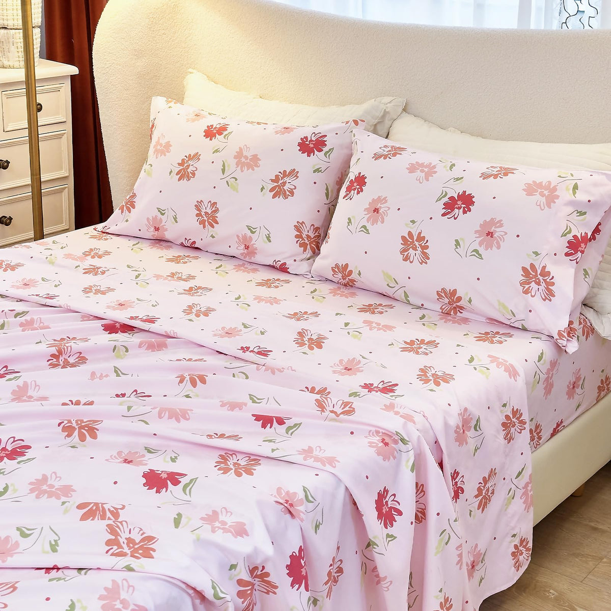 Micoral Floral Queen Sheet Set, 4-Piece Printed Bed Sheets, 16' Deep Pocket, Ultra Soft & Cooling Sheet, Oeko-Tex Certified, Bl
