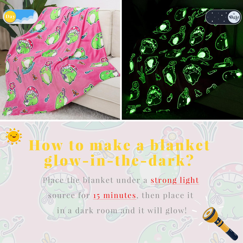 Kivee Cute Frog Blanket Glow In The Dark Blanket For Girls Frog Gifts For Kids Girls Frog Decor 60''X80''