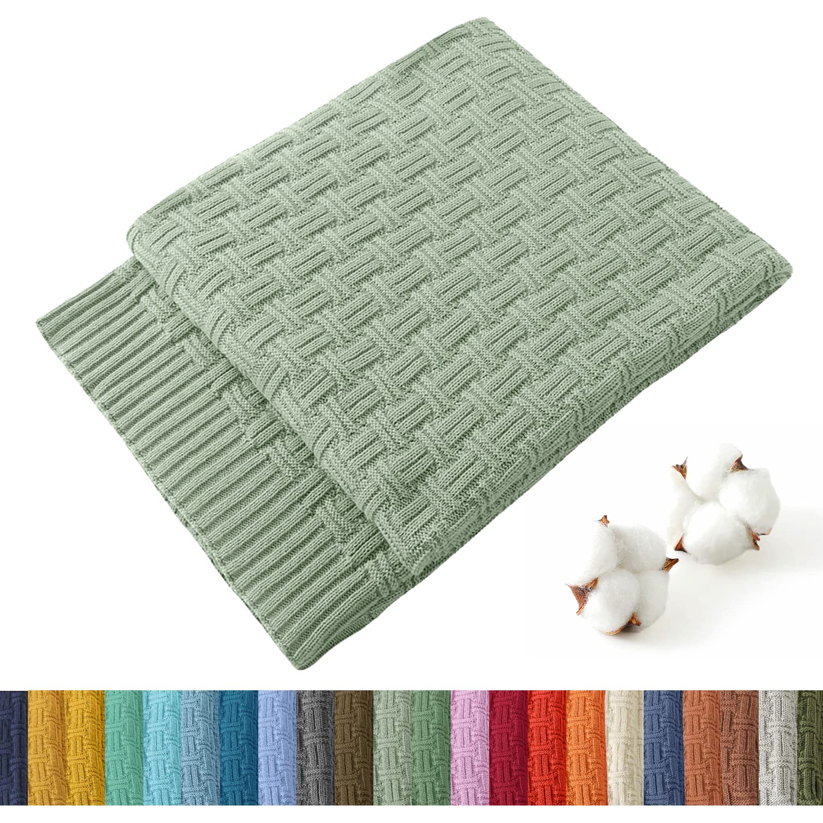 Treely 100% Cotton Knitted Throw Blanket Couch Cover Blanket(31 X 40 Inches, Light Sage Green)