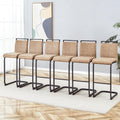 LUFTUT Bar Stools Set of 6, 30  H Counter Height Bar Stools with Footrest, Brown Faux Leather, Black Painted Metal Leg