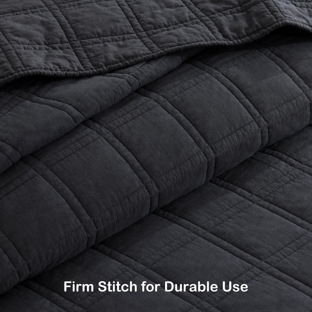 Horimote Home 100% Cotton Quilt Set Queen Size, Charcoal Pre-Washed Bedspreads Coverlet Set In Geometric Pattern, Cozy Lightweig