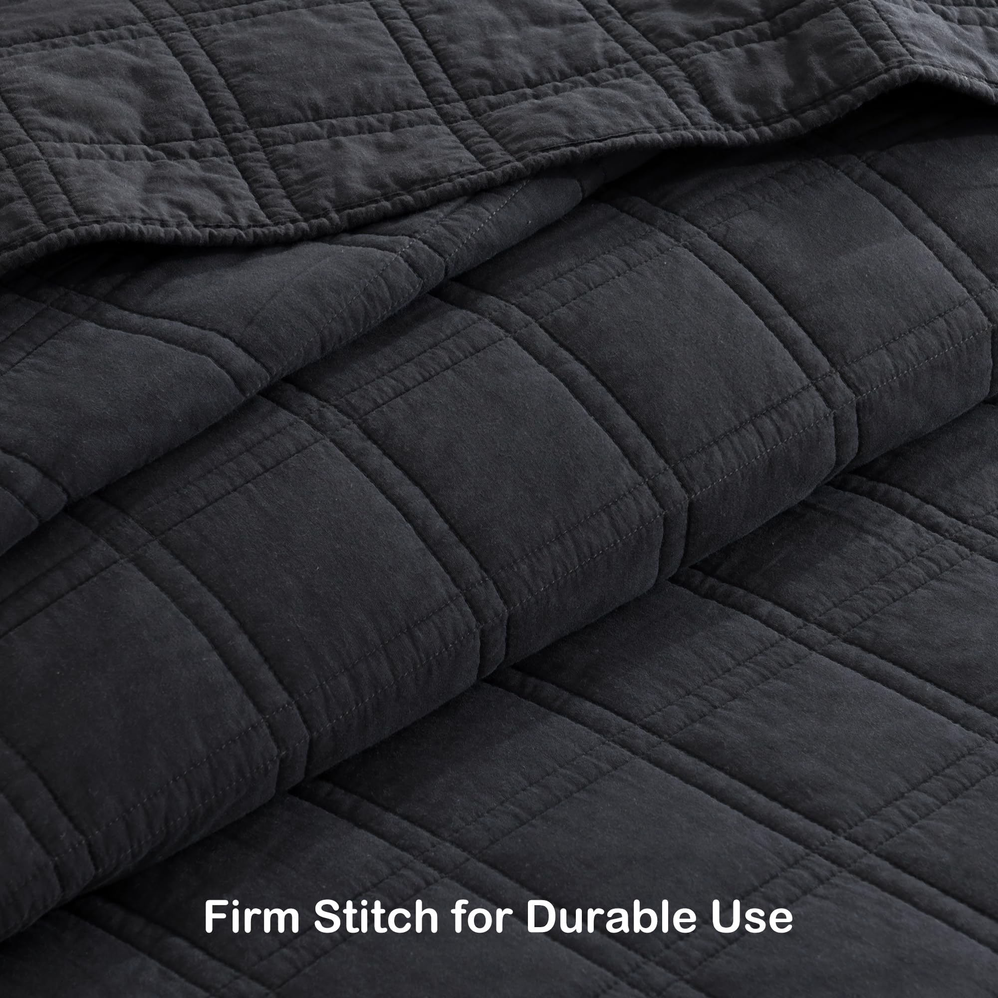 Horimote Home 100% Cotton Quilt Set Queen Size, Charcoal Pre-Washed Bedspreads Coverlet Set In Geometric Pattern, Cozy Lightweig
