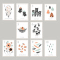 Boho Woodland Number Counting Wall Cards, Set of Ten 5x7 Wall Art Prints, English, Forest Nursery Wall Art Decor, Kids Art Deco