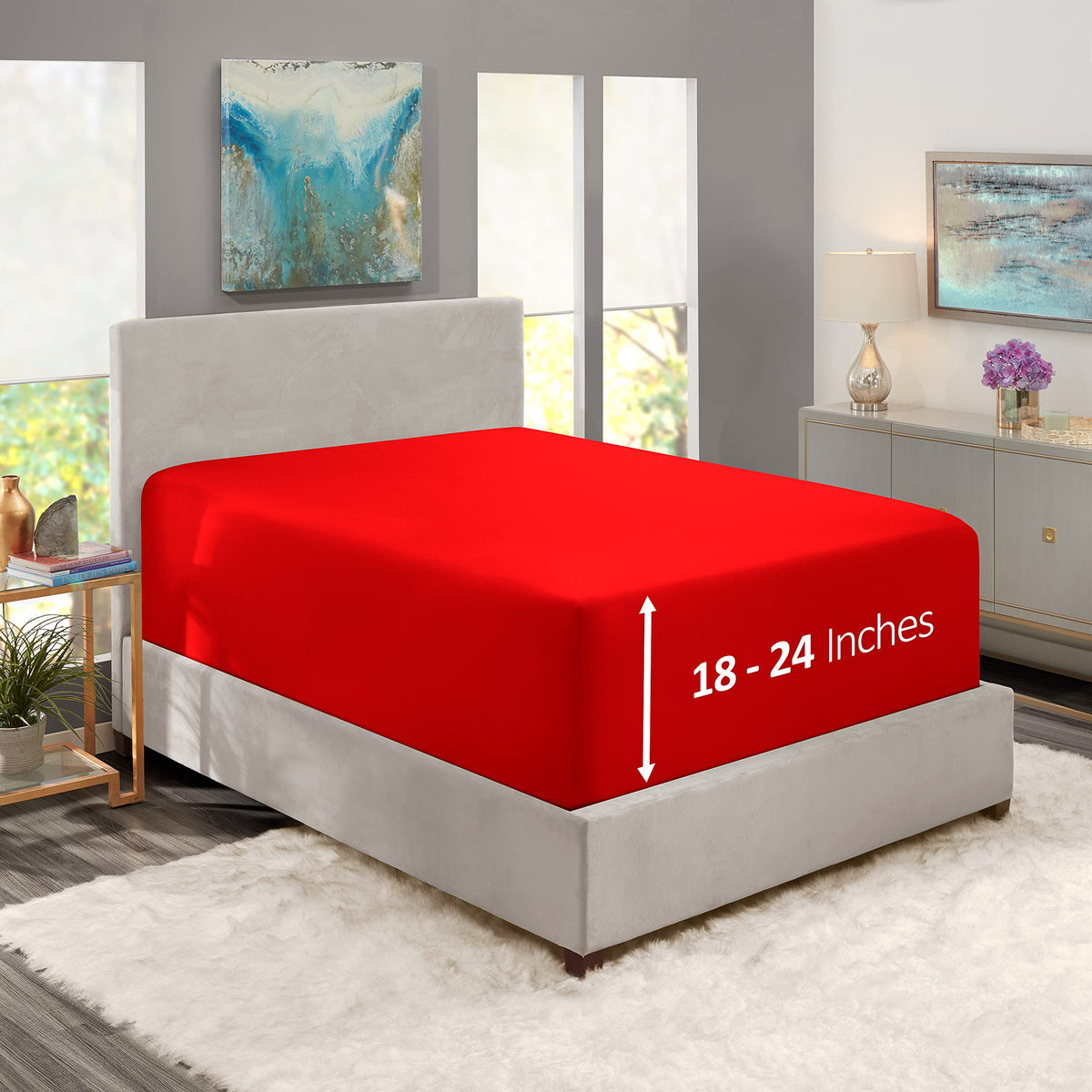 Nestl Red Fitted Sheet Queen Size, Extra Deep Pocket Queen Fitted Sheet Only, 1800 Microfiber Fitted Bed Sheet, Ultra Soft Fitte