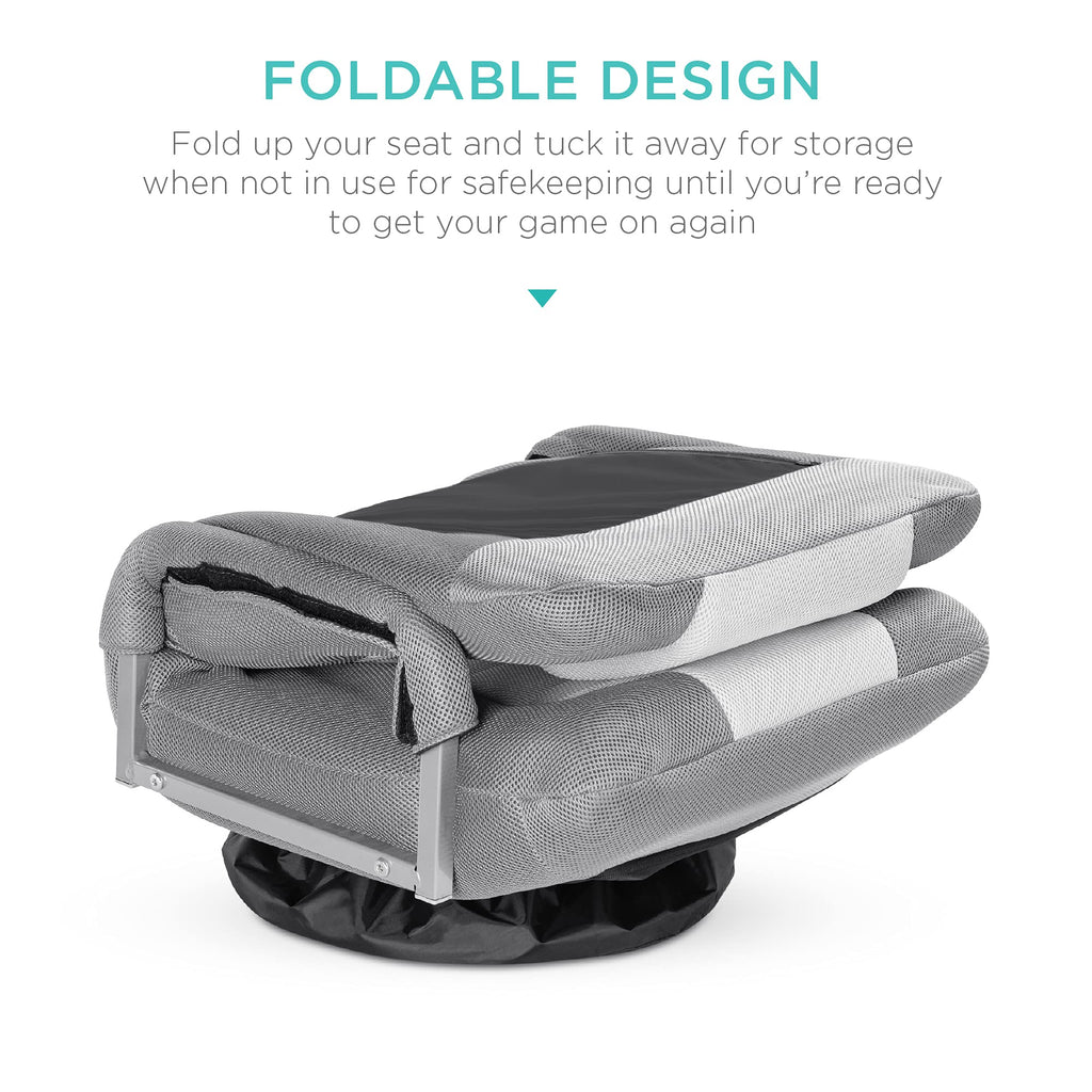 Best Choice Products Swivel Gaming Chair 360 Degree Multipurpose Floor Chair Rocker For Tv, Reading, Playing Video Games W/Lumbar Support, Armrest Handles, Adjustable Foldable Backrest - Gray/White