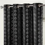 Jinchan 100% Blackout Boho Curtains 84 Inches Long For Bedroom Living Room Silver Geometric Foil Printed Grommet Top Room Darkening Thermal Insulated Window Drapes Black 52X84 2 Panels
