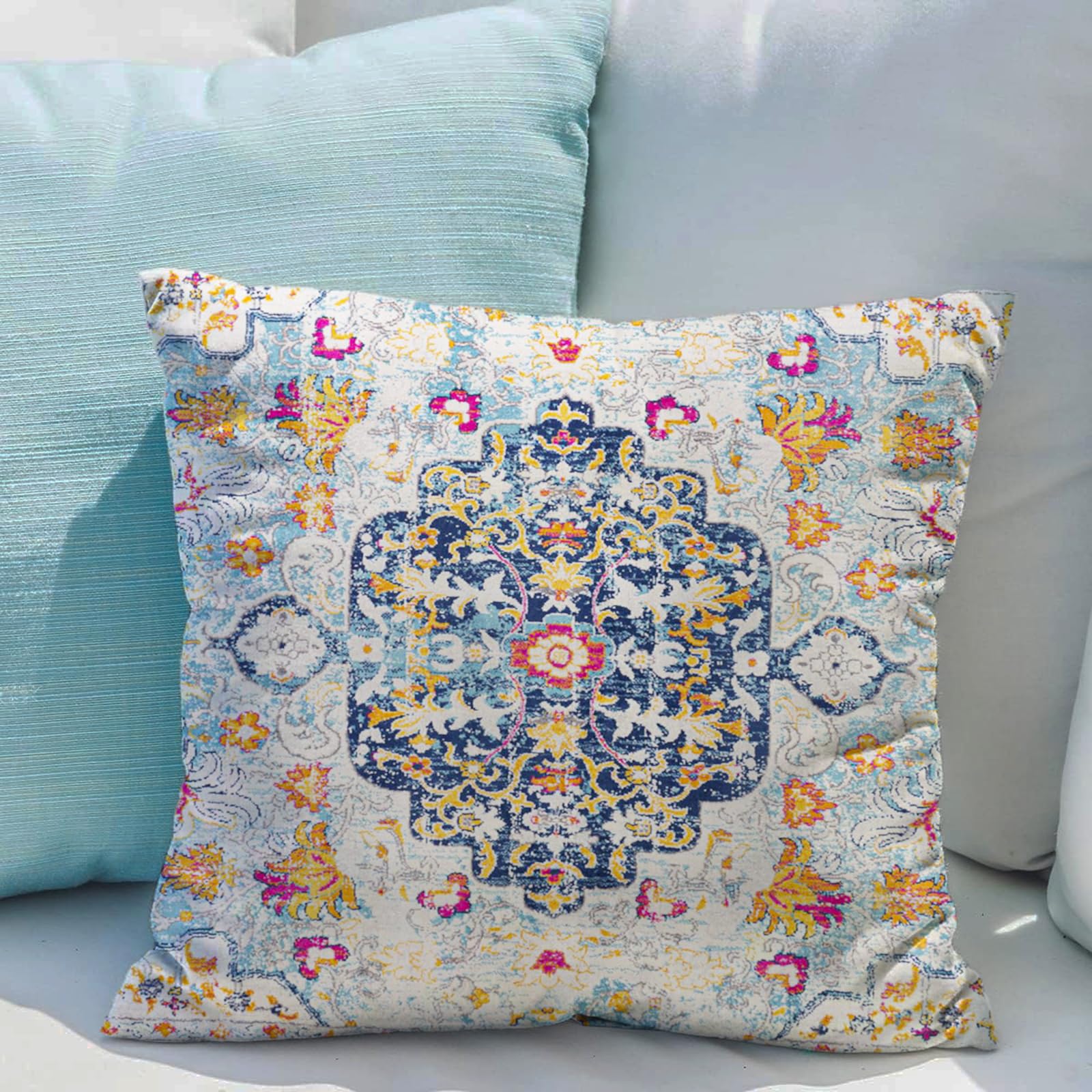 Snycler Boho Throw Pillow Covers 24X24 Inch Set Of 2 Burnt Blue Yellow Terracotta Rust Colored Throw Pillows Double Sided Boho H