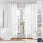 MEETBILY White Linen Curtains 84 Inches Long for Living Room 2 Panels Set Linen Textured Back Tab Pocket Light Filtering Semi Sh