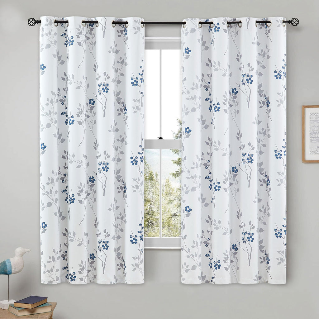 Beauoop Farmhouse Floral Blackout Curtain - Thermal Insulated Noise Reducing Drapes For Bedroom/Living Room, Grommet Top, Set Of