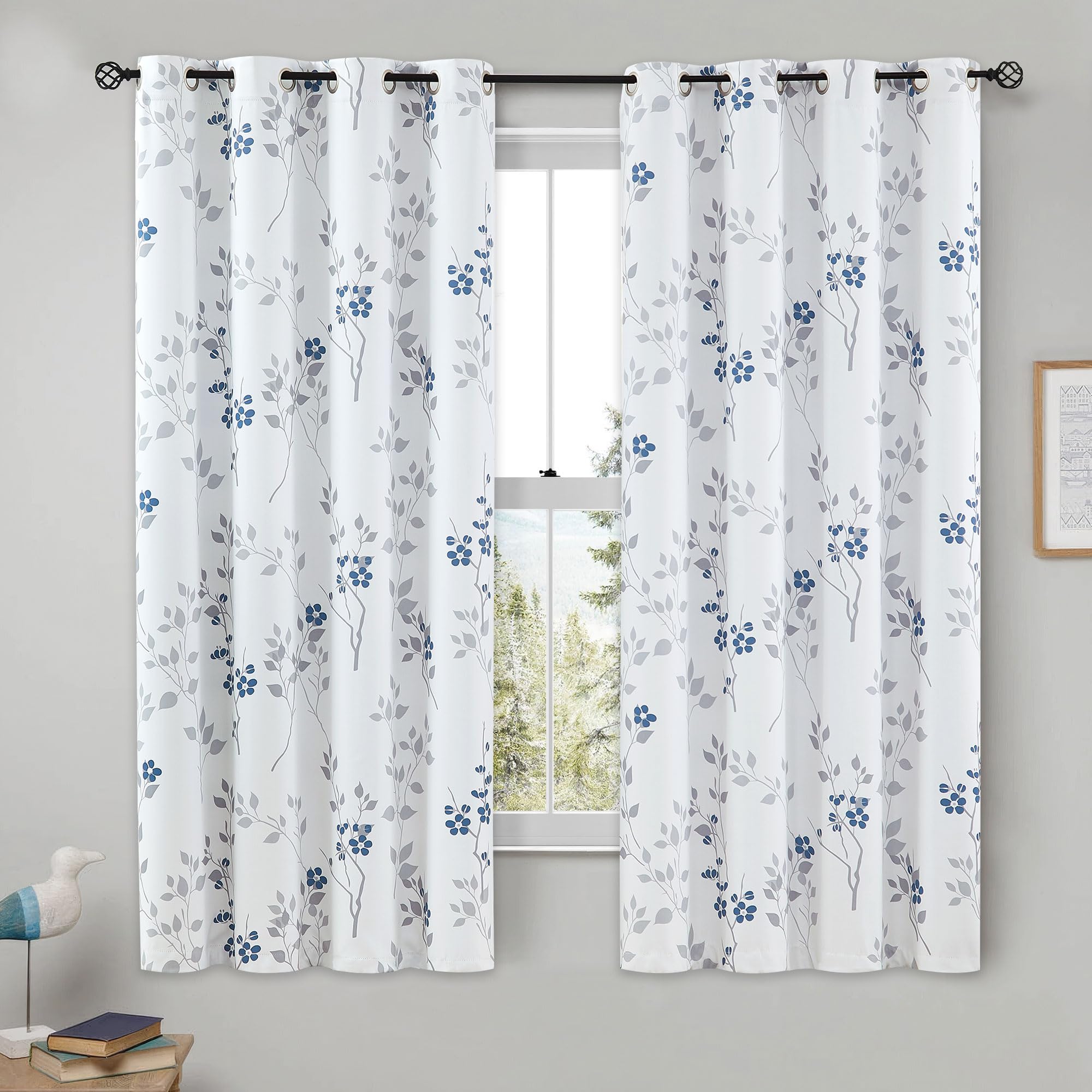 Beauoop Farmhouse Floral Blackout Curtain - Thermal Insulated Noise Reducing Drapes For Bedroom/Living Room, Grommet Top, Set Of