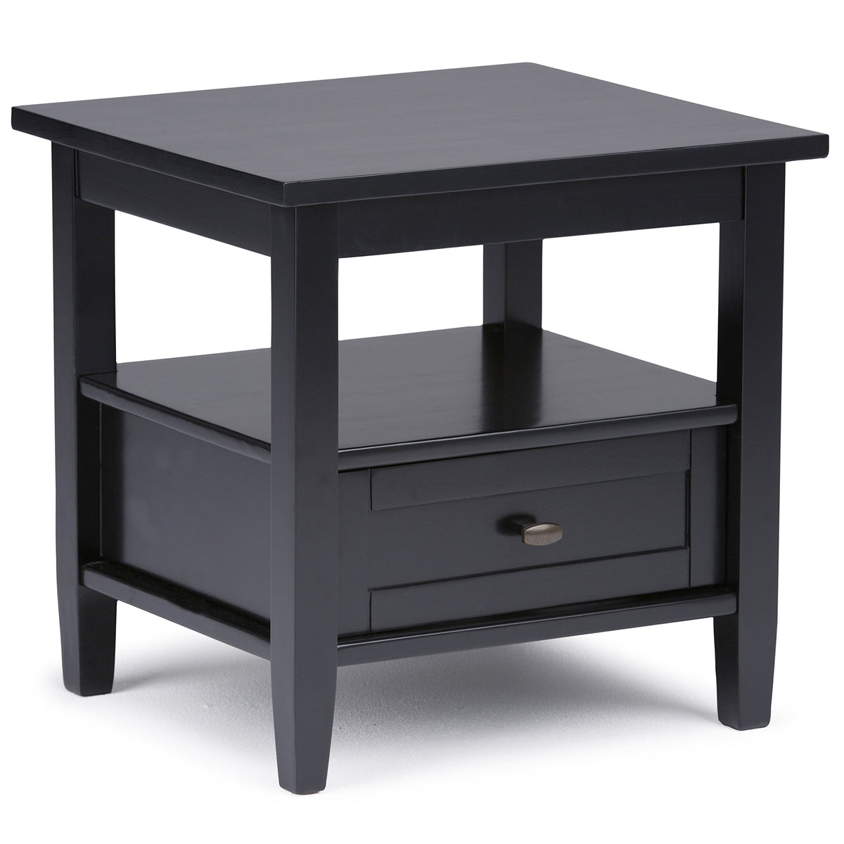SIMPLIHOME Warm Shaker SOLID WOOD 20 inch wide Rectangle Rustic End Side Table in Black with Storage, 1 Drawer and 1 Shelf, for 