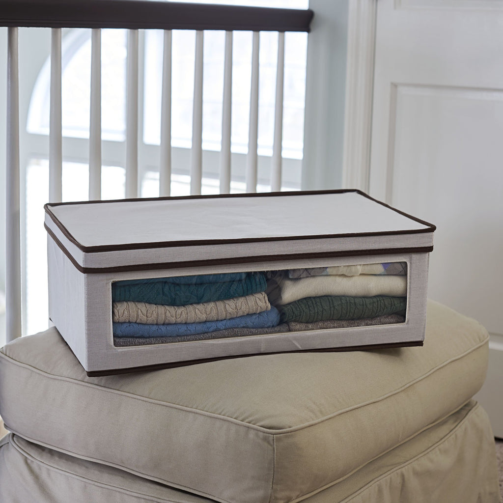 Household Essentials 514 Vision Storage Box - Natural Canvas With Brown Trim - Large