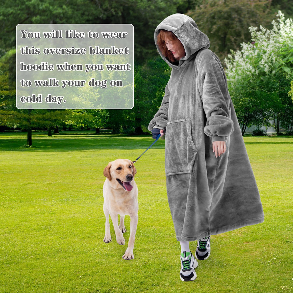 Waitu Wearable Blanket Hoodie, Thick Flannel, Adult Size, Gray, Model HGBK622 - Super Warm & Cozy with Sleeves and Giant Pocket