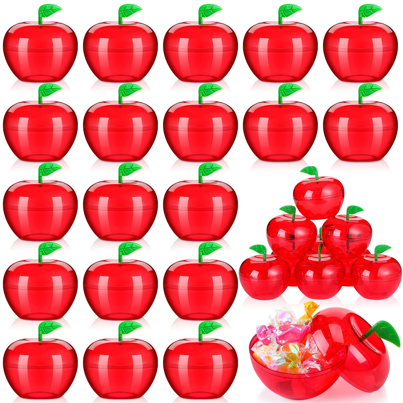 Lallisa 50 Pcs Plastic Apple Container Valentine Apple Container Teacher Gifts Bulk Back to School Candy Holder Snow Party Apple