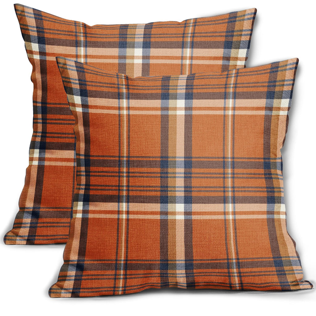 Fall Plaid Pillow Covers 16x16 Set of 2 Orange Blue Buffalo Plaid Tartan Print Autumn Themed Decorative Throw Pillows Outdoor Pi