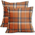 Fall Plaid Pillow Covers 18x18 Set of 2 Orange Blue Buffalo Plaid Tartan Print Autumn Themed Decorative Throw Pillows Outdoor Pi