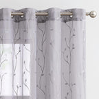 Jinchan Grey Sheer Curtains For Bedroom 96 Inch Long Floral Embroidered Sheers For Living Room Embroidery Voile Grommet Window C