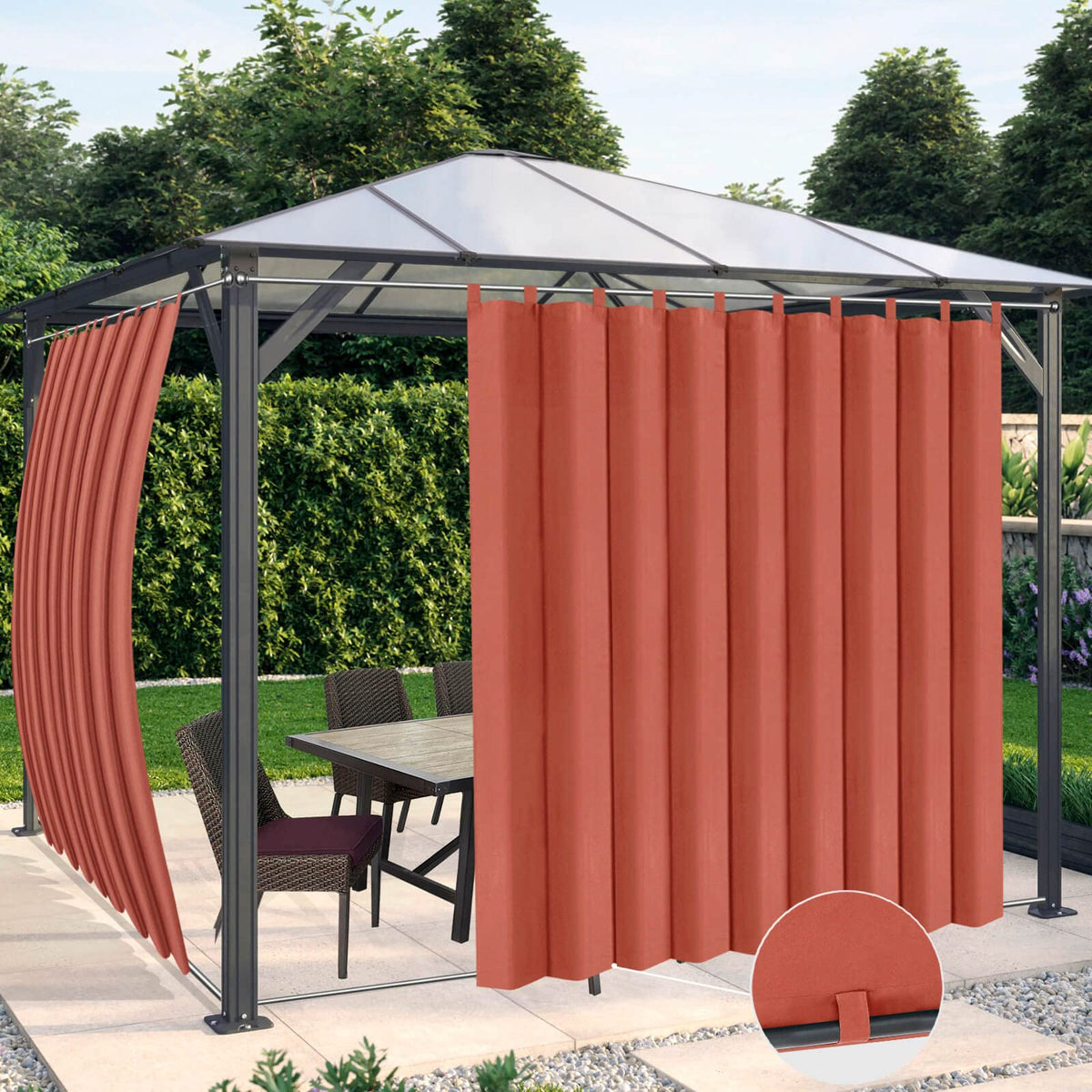 Outdoorlines Waterproof Outdoor Curtain For Patio - Windproof Tab Top Gazebo Curtain Panels - Privacy Sun Blocking Outside Curta