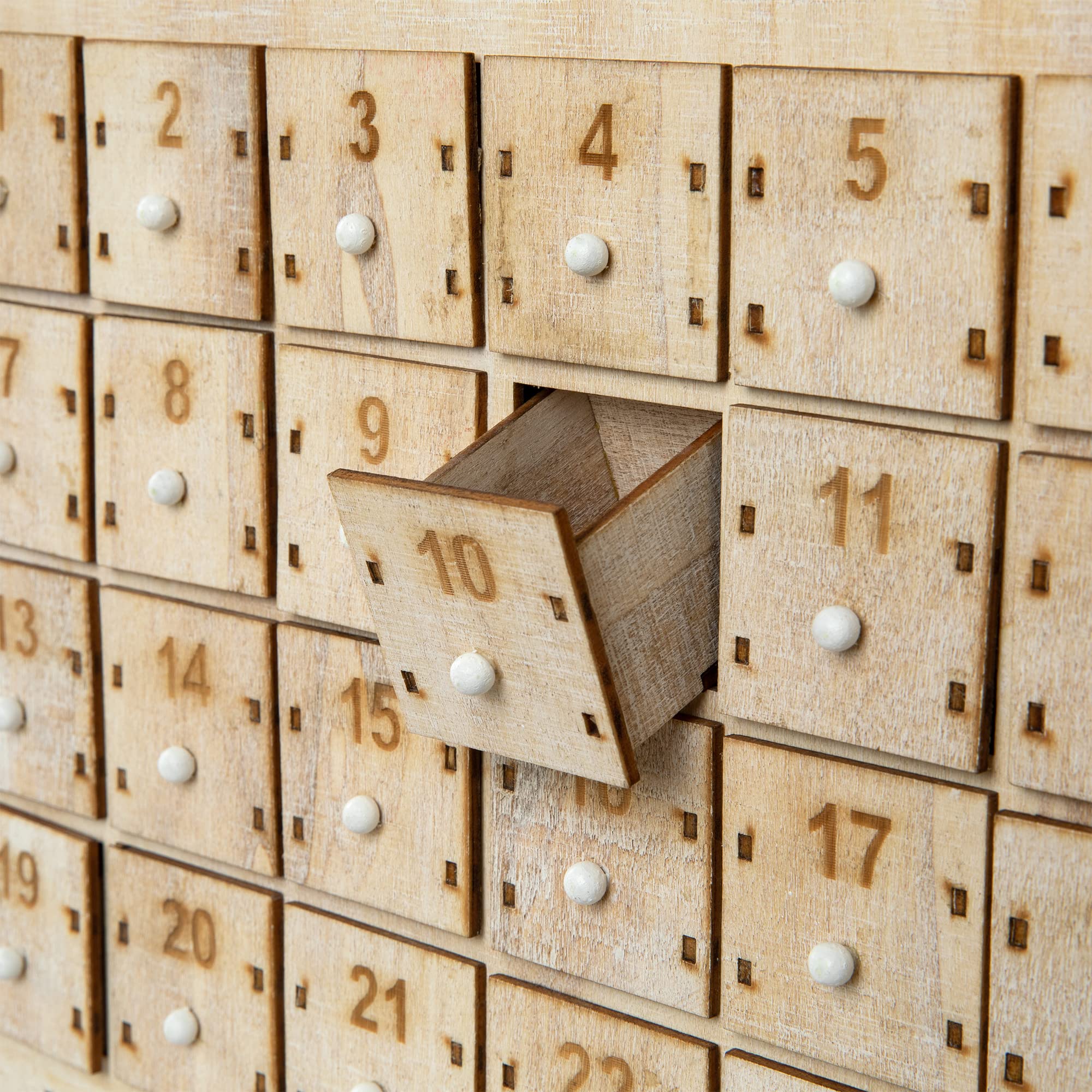 Glitzhome 15.75'H Wooden Countdown To Christmas Advent Calendar With 24 Storage Drawer, Tabletop Xmas Decoration With Led Light