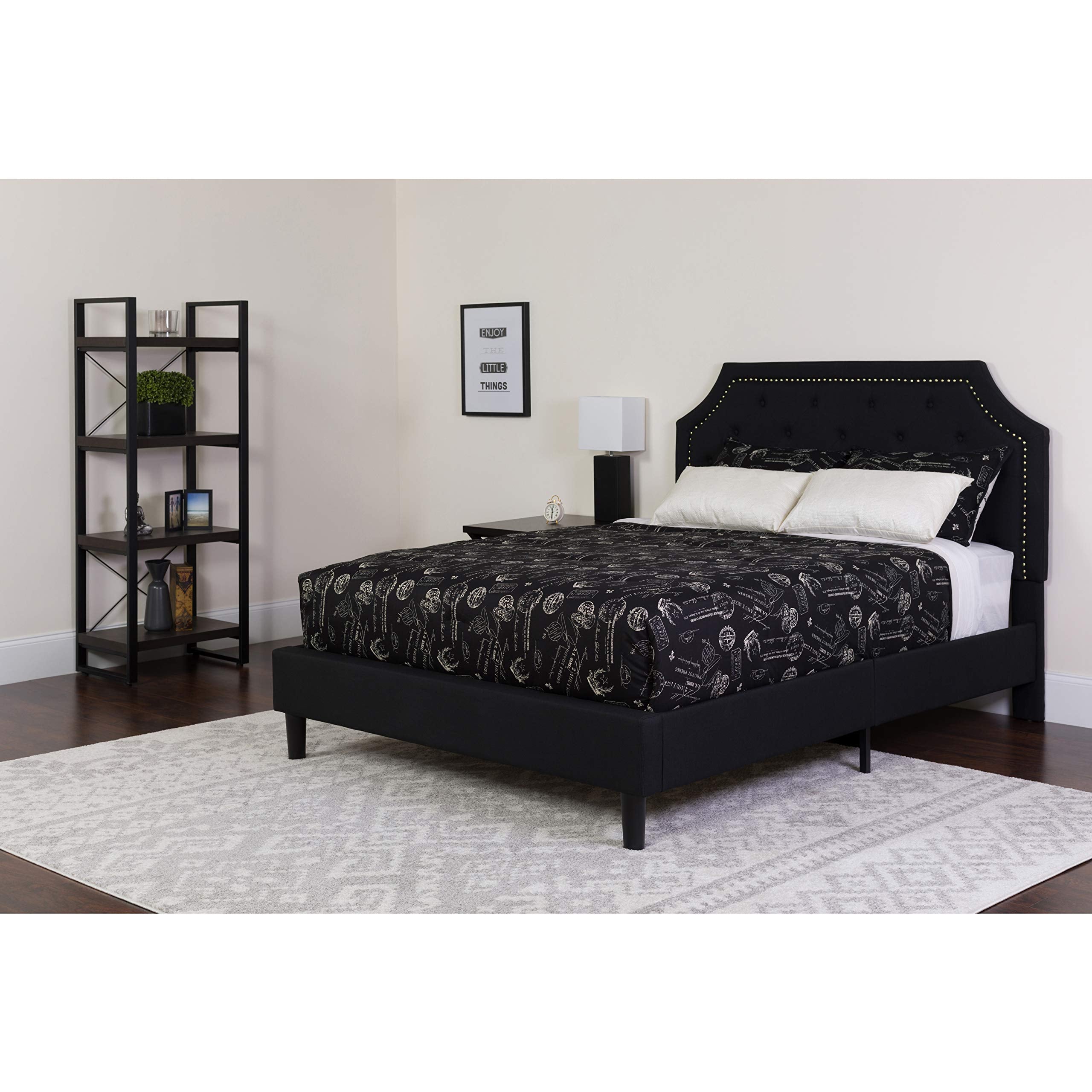 Flash Furniture Brighton Full Size Tufted Upholstered Platform Bed In Black Fabric With Memory Foam Mattress