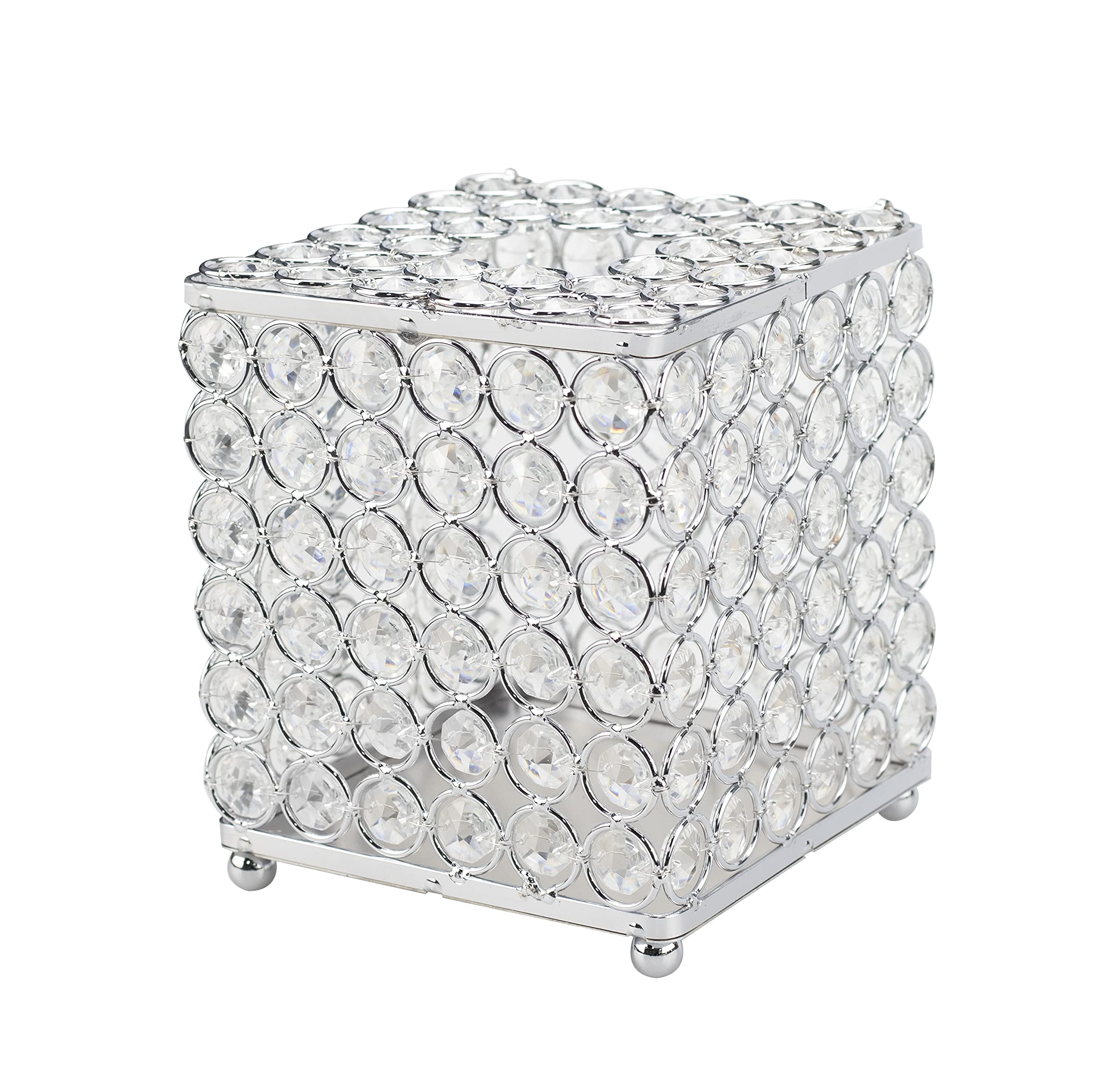 Ukwell Square Crystal Tissue Box Cover Handcrafted Bling Upright Facial Tissue Holder for Bathroom Countertop Vanity Dresser Nig