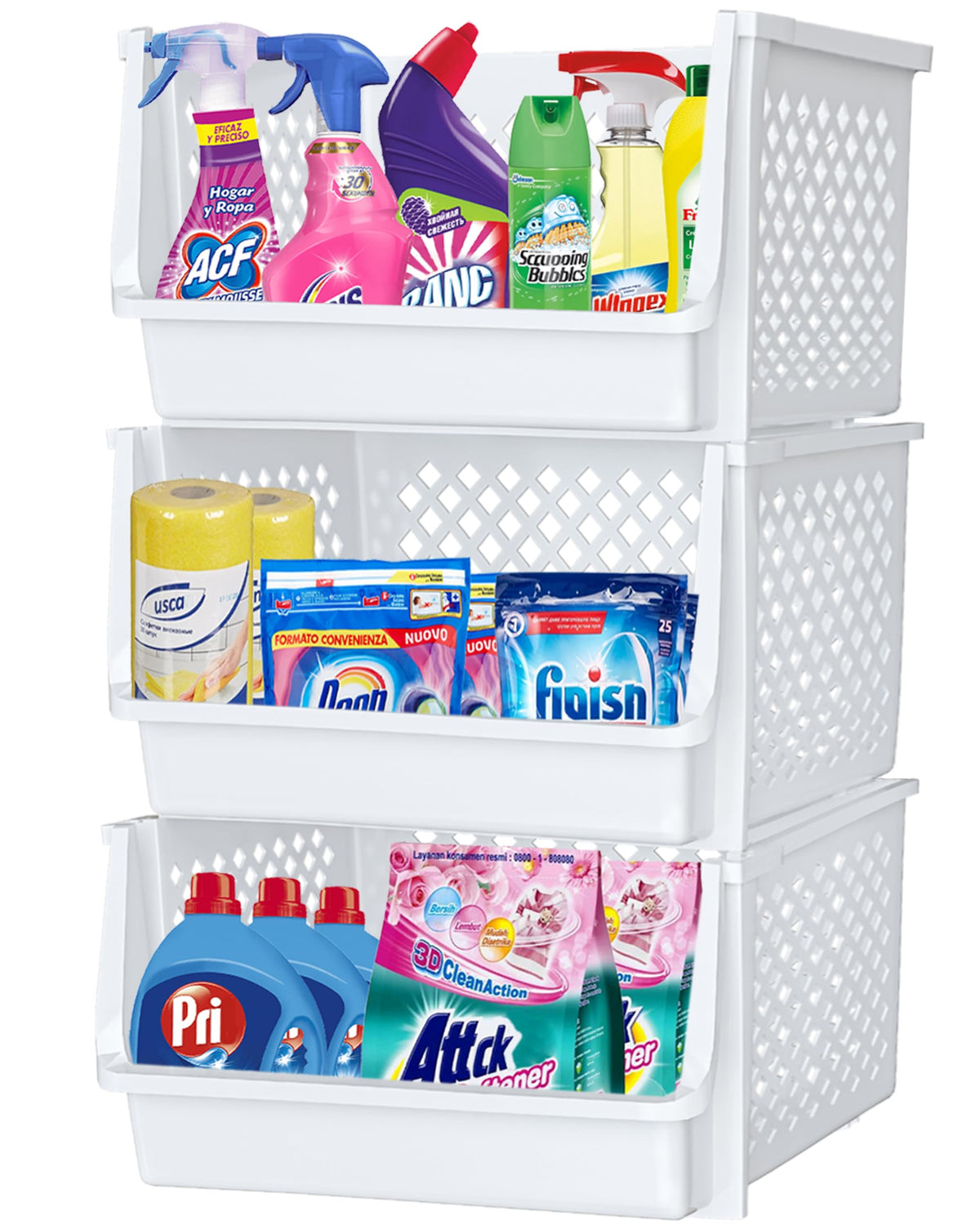 Tidyfriend Plastic Stackable Bins For Pantry, 3 Pack Large Stacking Bins Open Front Kitchen, And Bathroom Organization, Open Fro