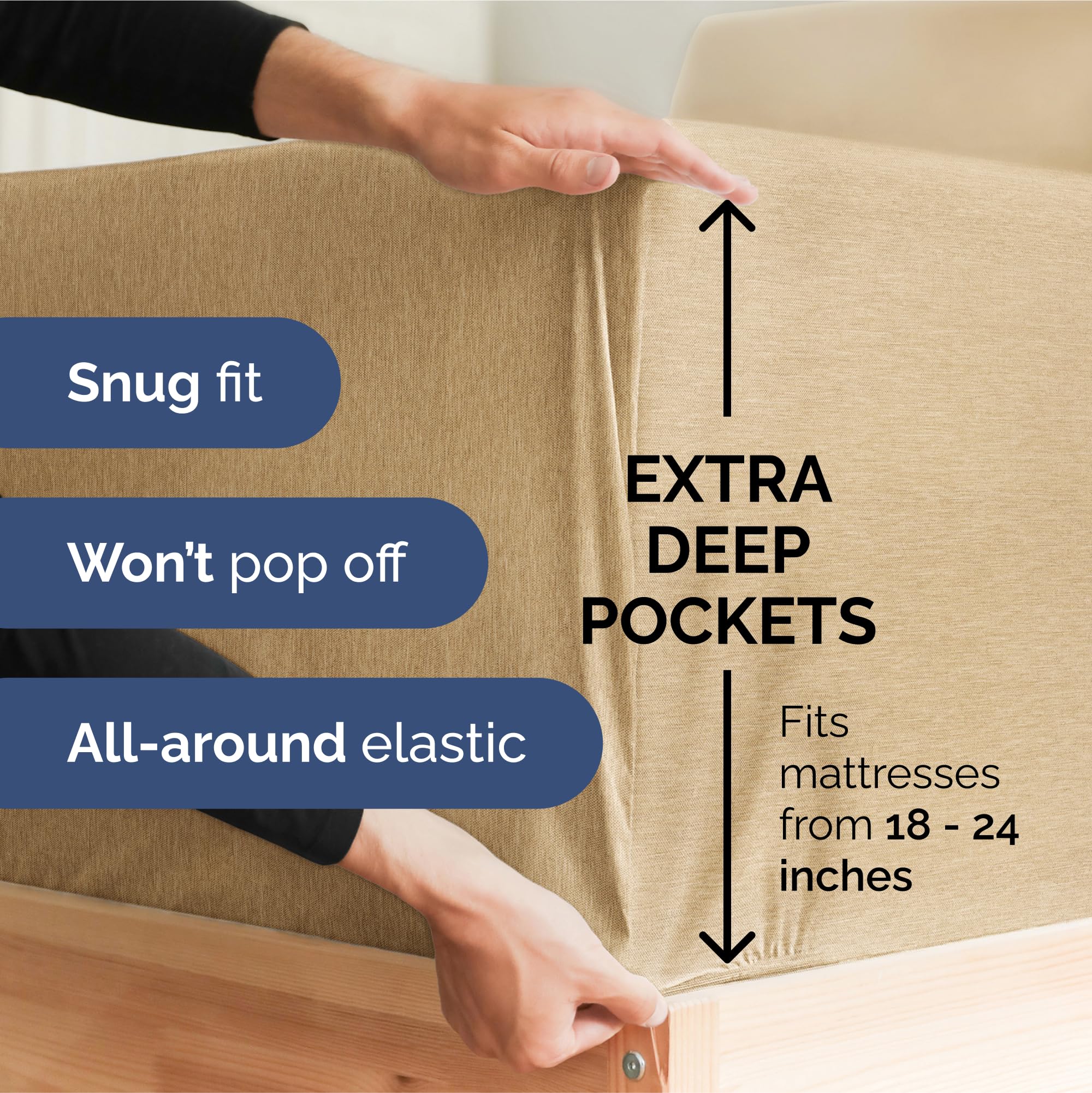 Extra Deep Pocket King Sheets - 4 Piece Breathable & Cooling Bed Sheets - Hotel Luxury Bed Sheet Set - Soft, Wrinkle Free & Comfy - Easily Fits Extra Deep Mattresses - Deep Pocket Heathered Tan Sheets