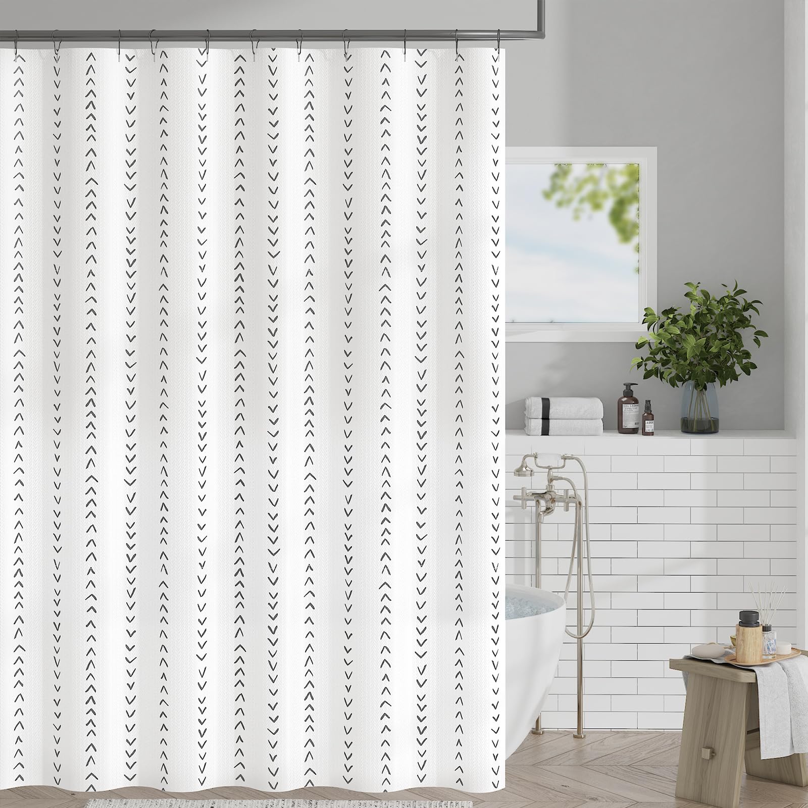 jinchan Black and White Boho Shower Curtain Herringbone Zig Zag Waterproof Fabric Bohemian Modern Farmhouse Arrow Geometric Show