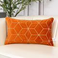 Aeckself 12 X 20 Inch Orange Gold Plaid Geometric Stripes Embroidery Velvet Cushion Case Luxury Modern Rectangle Decorative Thro