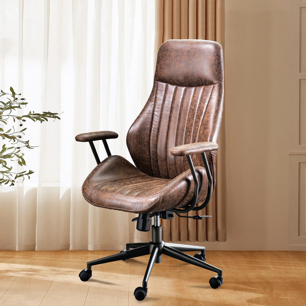 Mid Century Modren Office Chair - High Back Swivel Executive Chair With Lumbar Support,Ergonomic Computer Desk Chair With Wheels