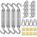 Fzeneast Shade Sail Hardware Kit, 6 Inch 304 Marine Grade Stainless Steel Sun Shade Hardware Kit For Triangle/Rectangle/Square Sun Shade Sails Installation (80 Pcs)