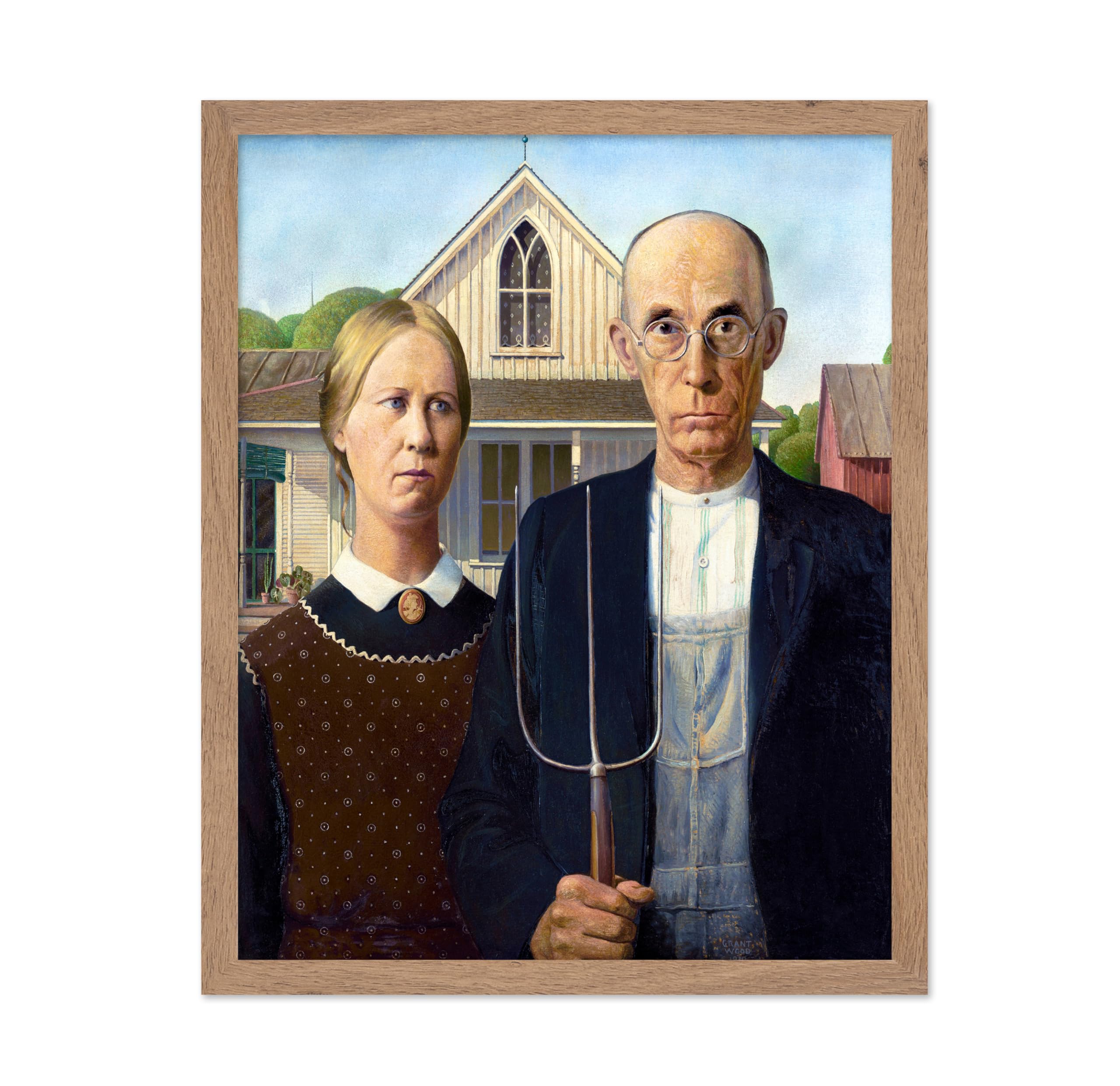Poster Master Vintage Grant Wood Poster - Retro American Gothic Painting Print - Social Realism Art - Gift for Him, Her, Man, Wo