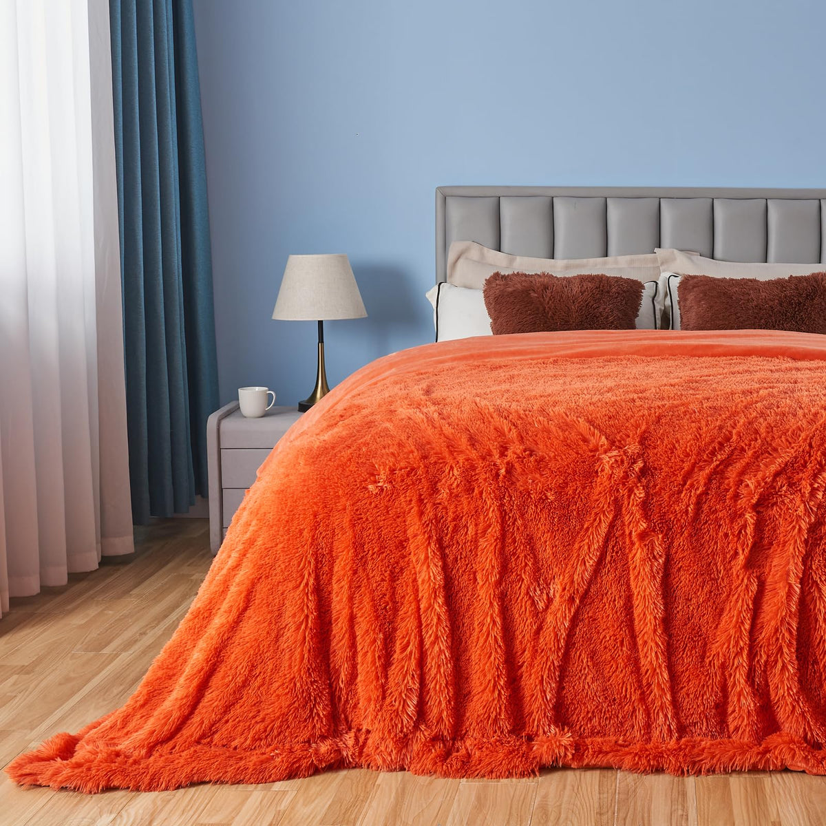 Gonaap Fuzzy Faux Fur Throw Blanket Queen Size Orange Super Soft Cozy Plush Fuzzy Shaggy Blanket For Couch Sofa Bed (Orange, Que