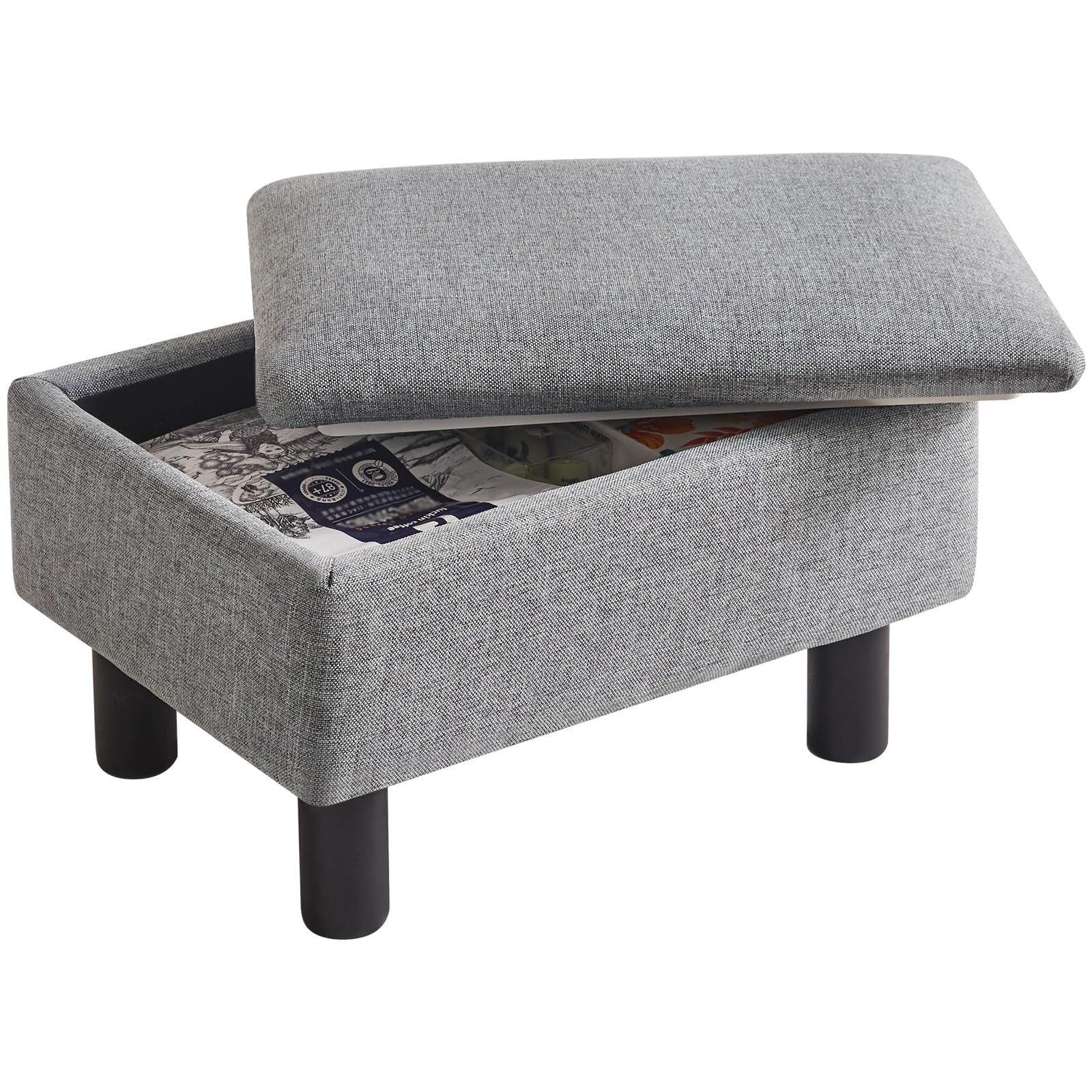 IBUYKE Storage Ottoman Footrest Stool with Linen Fabric, Rectangular, Flip Top Lid, Non-Slip Feet, Compact Design, Stylish and F