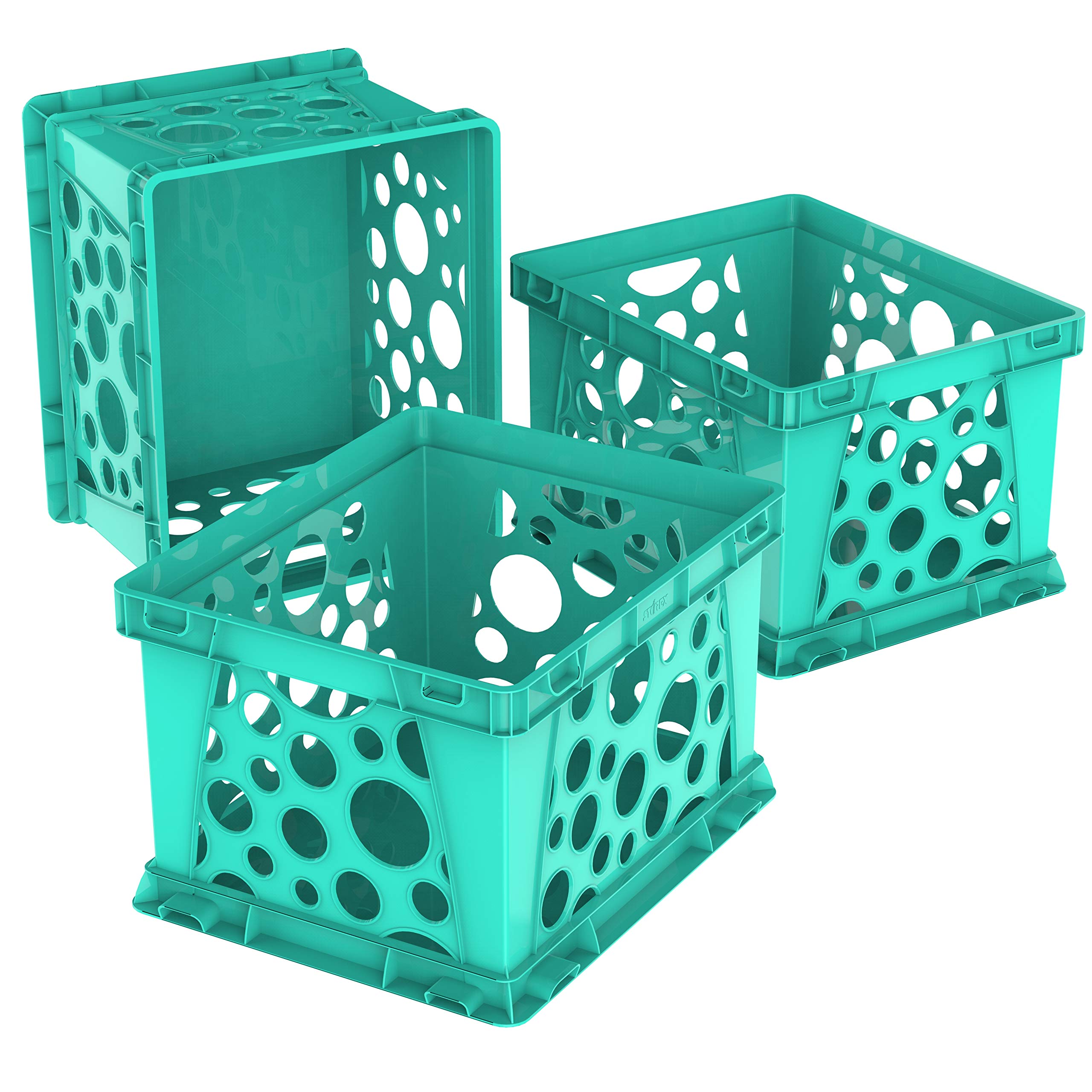 Storex Premium File Crate With Handles - Letter And Legal Document And Folder Storage, Teal 3-Pack (61670U03C)