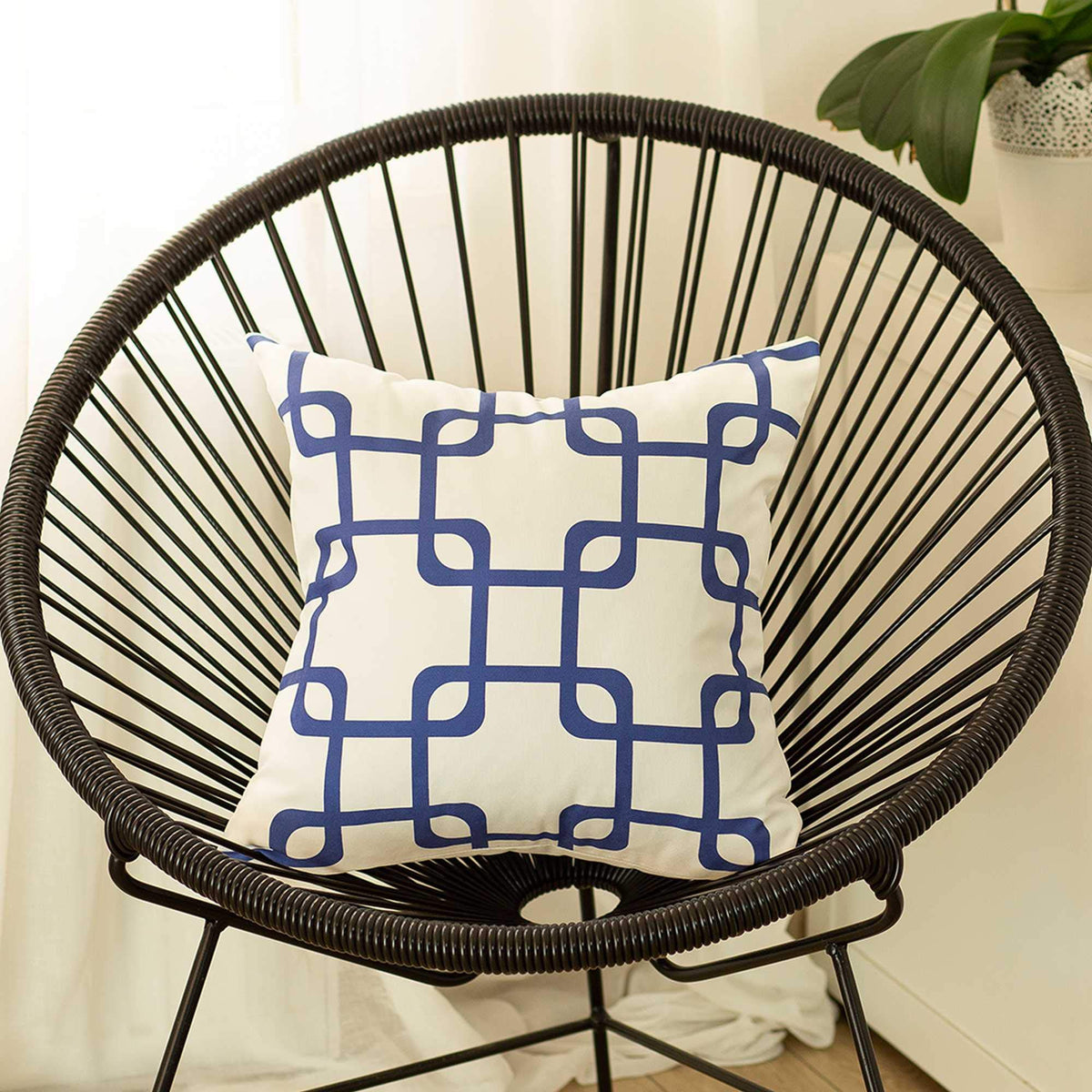 HomeRoots Multi Polyester 18'x18' Blue Geometric Squares Decorative Throw Pillow Cover