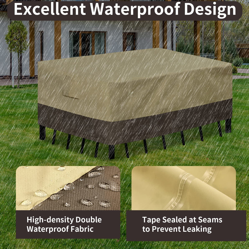 Purefit Patio Furniture Covers, Outdoor Table Furniture Cover Waterproof Canvas Rectangle 650D Patio Covers For Outdoor Furniture, Lawn, Deck, Backyard, Anti-Fade & Tear Resistant, 126'L X 84'W X 28'H