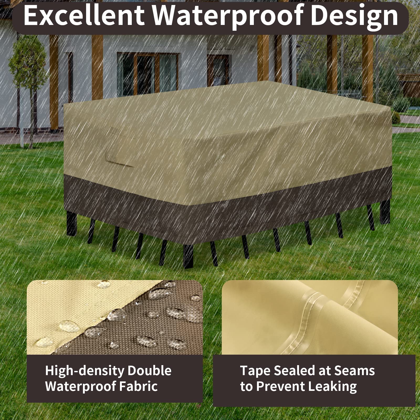 Purefit Patio Furniture Covers, Outdoor Table Furniture Cover Waterproof Canvas Rectangle 650D Patio Covers For Outdoor Furniture, Lawn, Deck, Backyard, Anti-Fade & Tear Resistant, 126'L X 84'W X 28'H