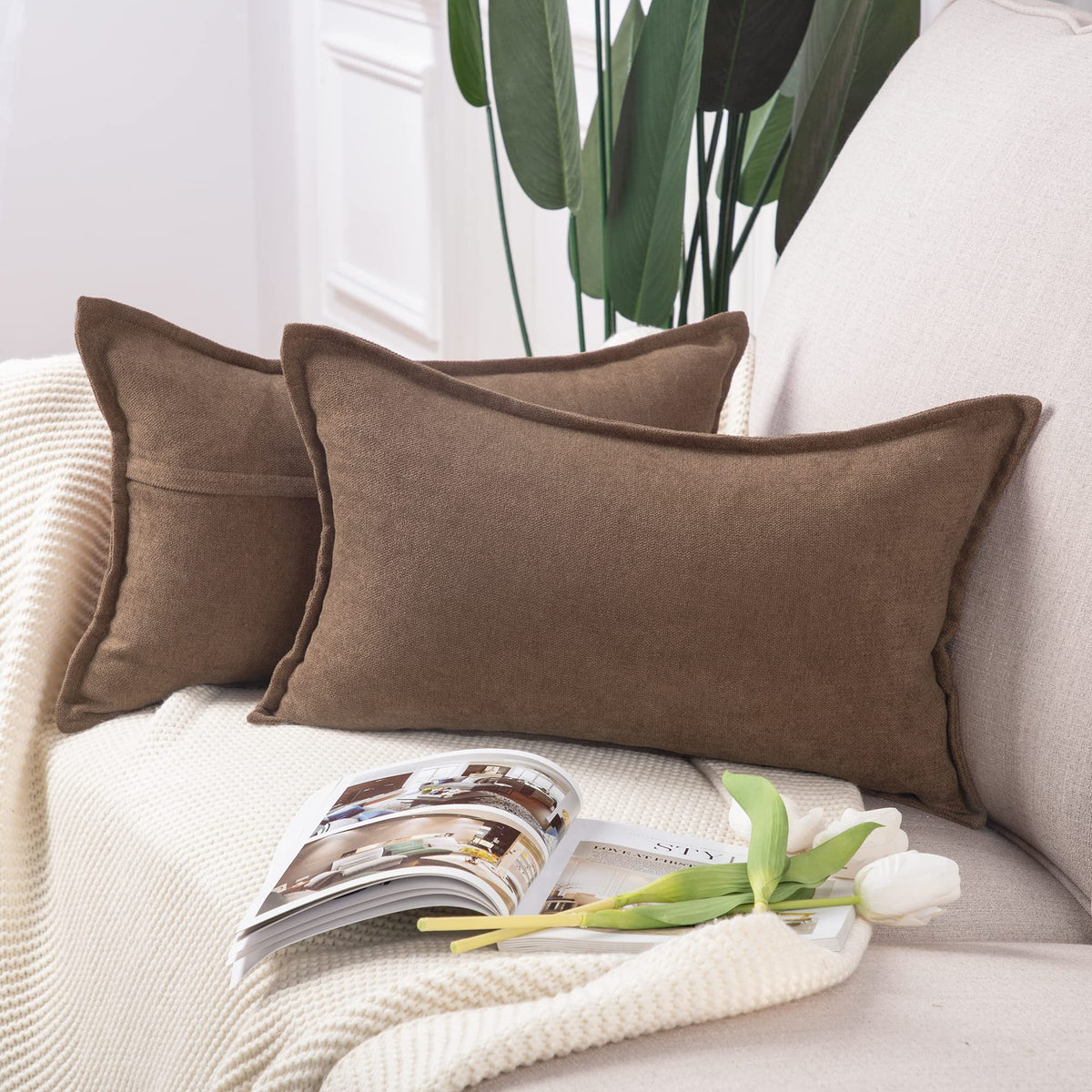 Madizz Set Of 2 Short Chenille Throw Pillow Covers 26X26 Inch Brown Soft Decorative Cushion Cover For Sofa Bedroom Pillow Shell