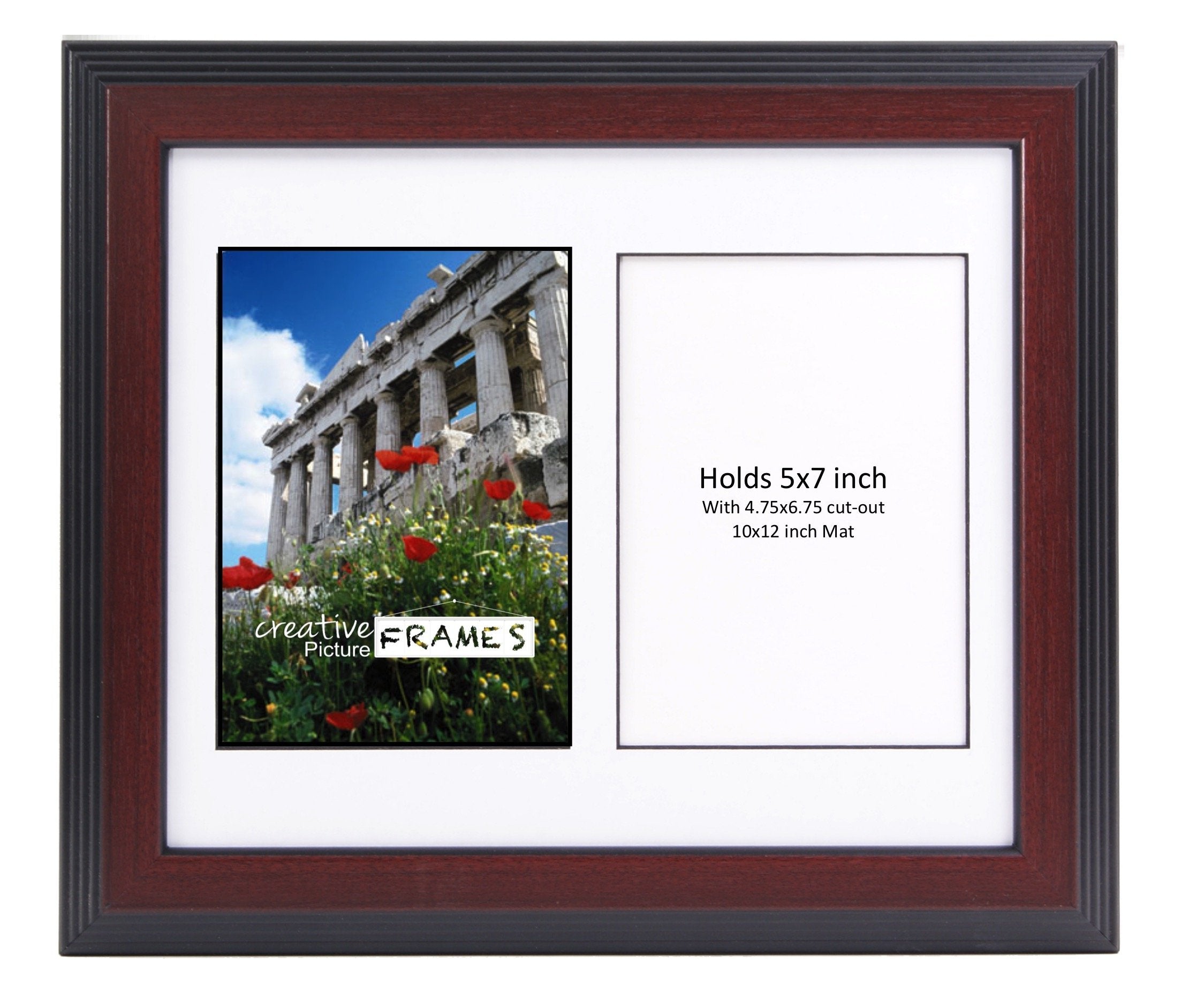 CreativePF- 2 Opening Glass Face Mahogany Picture Frame to hold 5 by 7 inch Photographs including 10x12-inch White Mat Collage