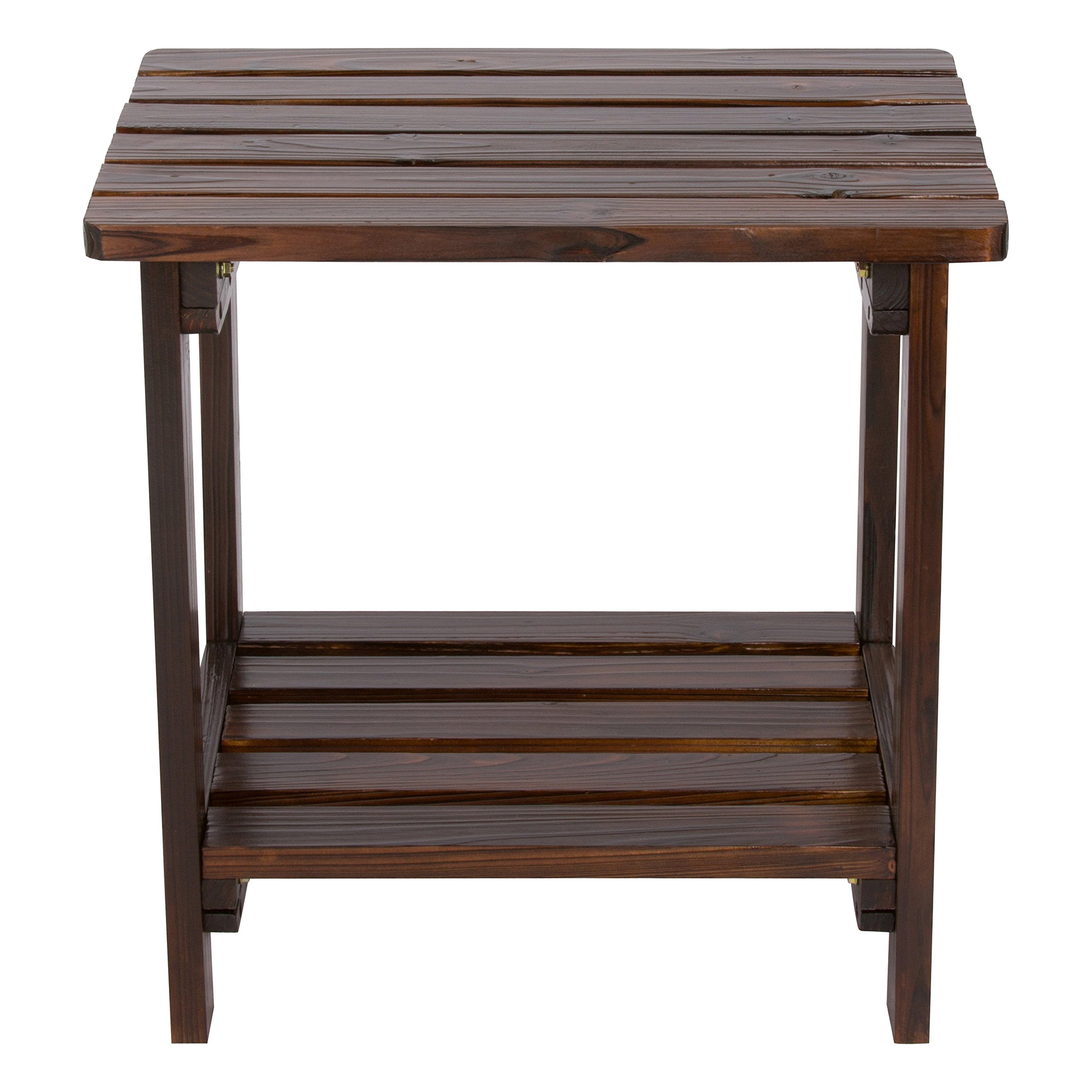 Shine Company Providence Rectangular Solid Wood Table, Outdoor Adirondack Small Patio Table – Burnt Brown