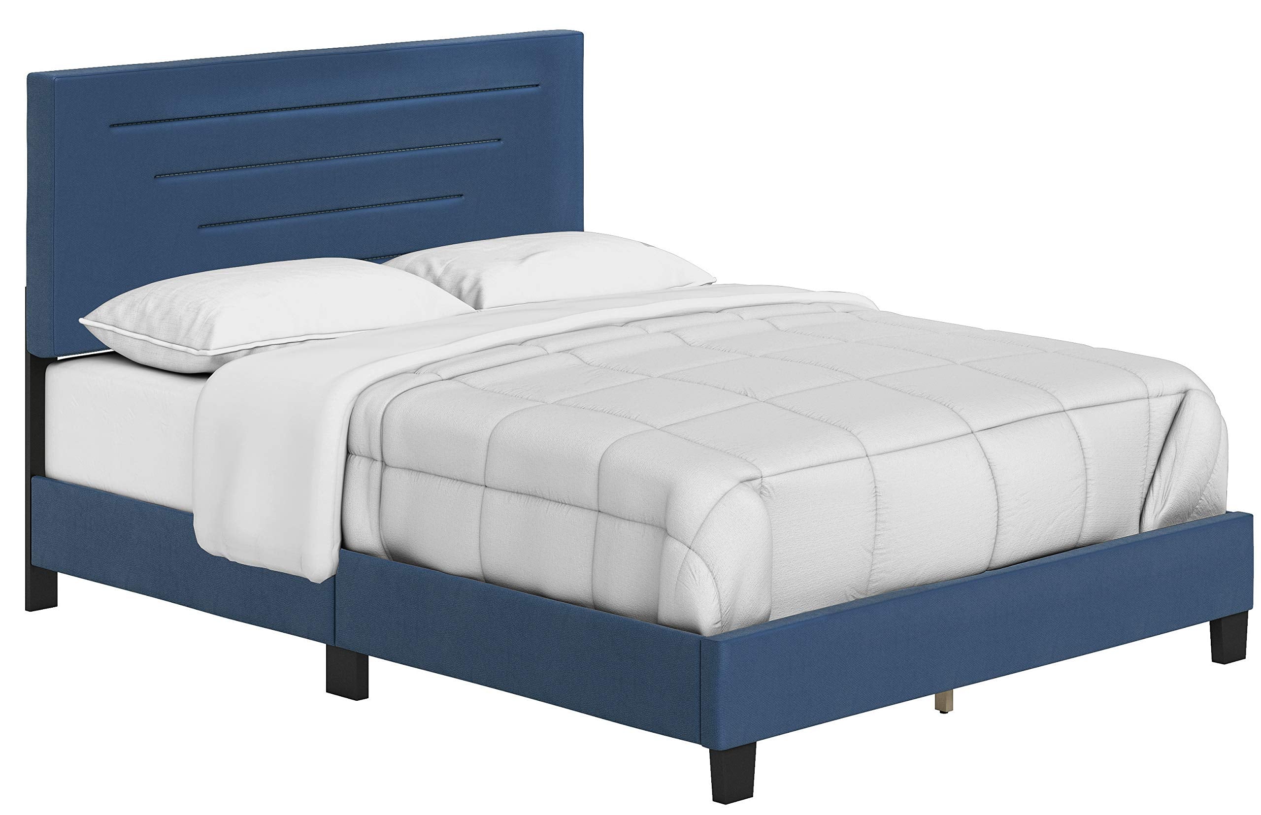 Boyd Sleep Luxenbourg Upholstered Platform Bed with Headboard and Durable Mattress Foundation with Strong Wood Slat Supports, Box Spring Required: Queen, Blue