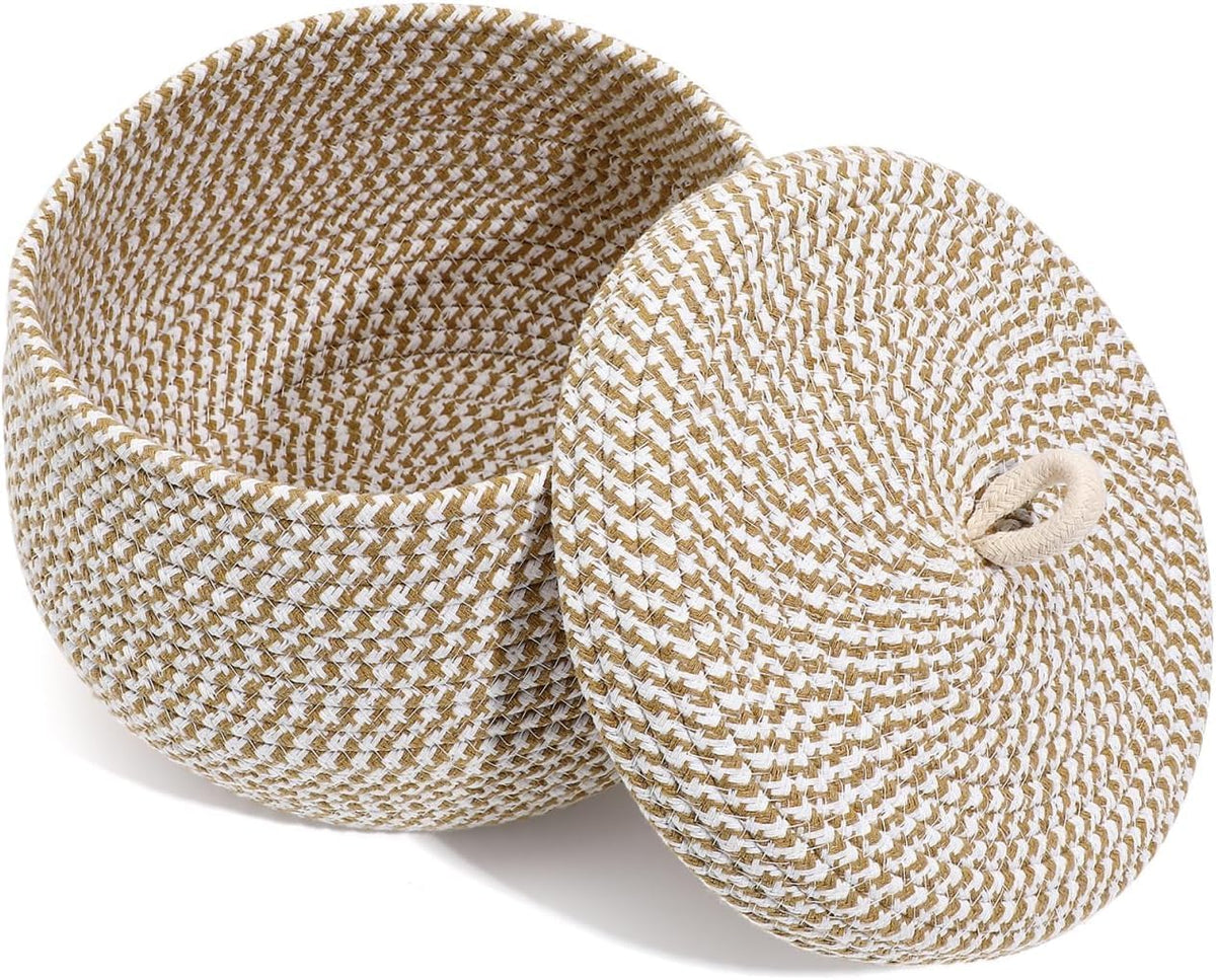 AN Enterprises MultiPurpose Cute Jute Basket with Lid Storage Baskets for Bathroom Living Room & Kitchen Organiser Box Vanity B