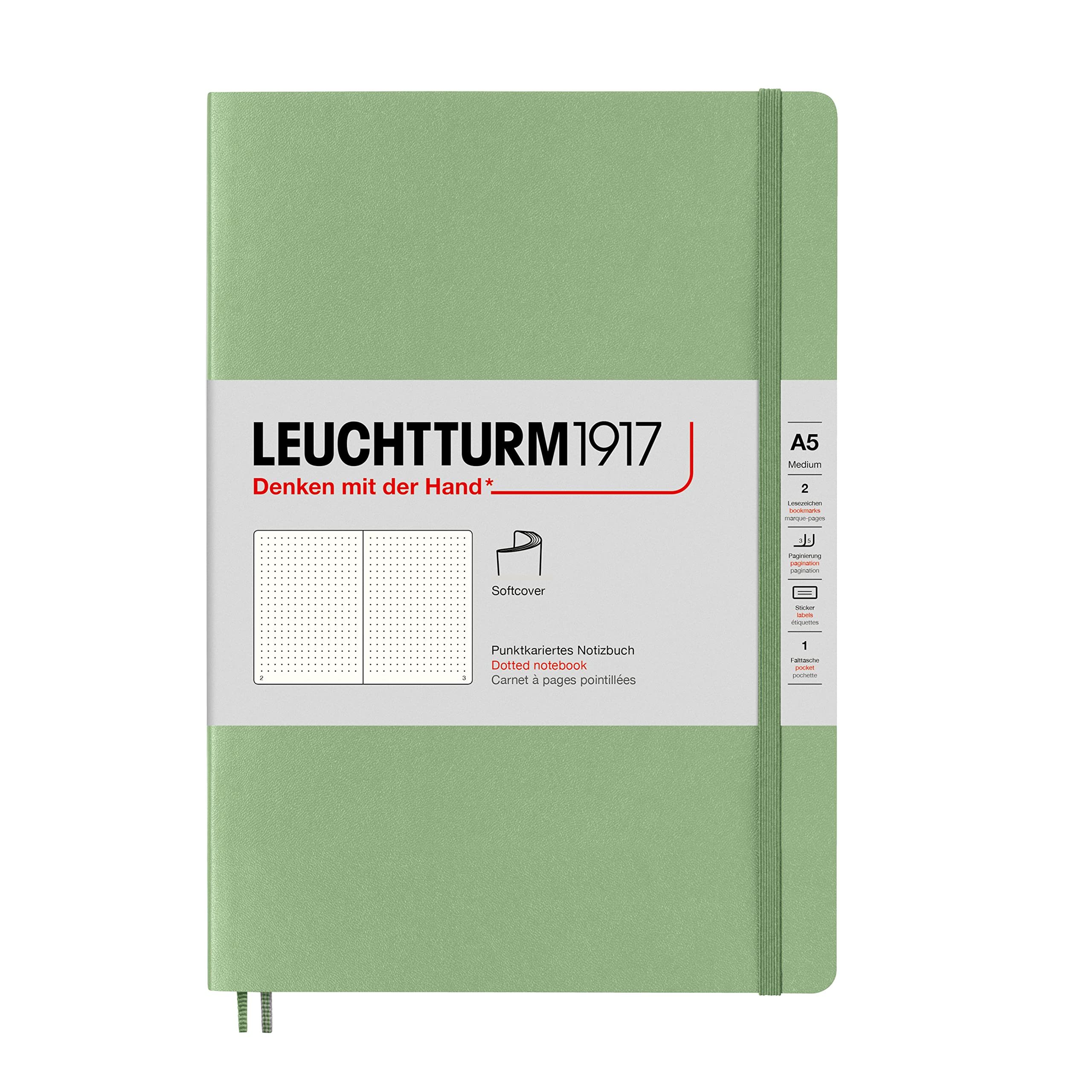 Leuchtturm1917 - Notebook Softcover Medium A5-123 Numbered Pages For Writing And Journaling (Dotted, Sage)