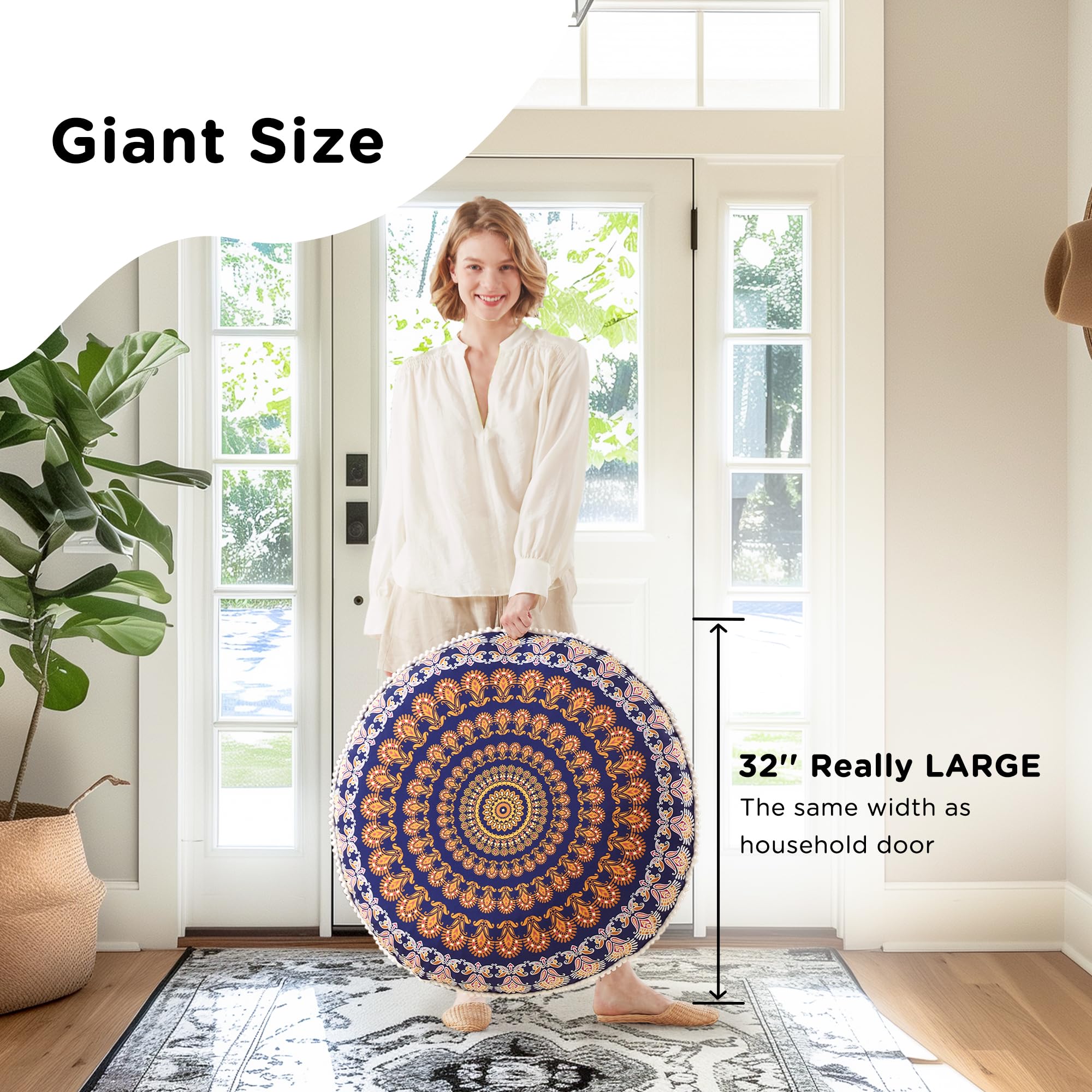 Codi Meditation Floor Pillows Set Of 2, Round Large Pillow Seating For Adults, Bohemian Mandala Circle Floor Cushion For Outdoor Fireplace Yoga Living Room, 32 Inch, Yellow Memory Foam Added