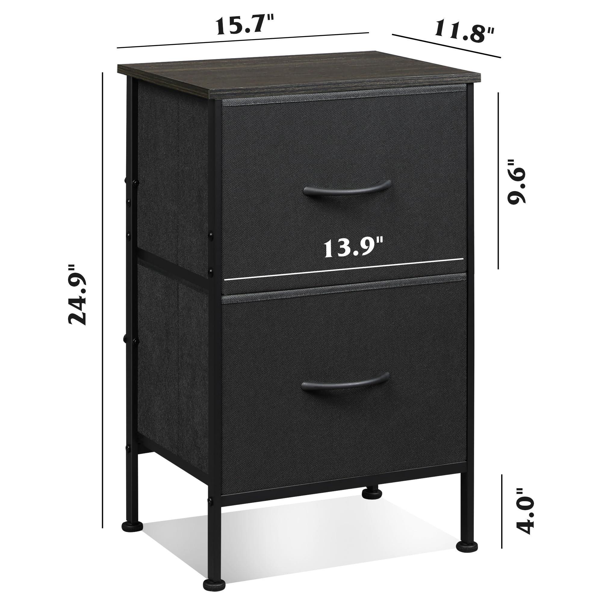 Wlive Nightstand Set Of 2, 2 Drawer Dresser For Bedroom, Small Dresser With 2 Drawers, Bedside Furniture, Night Stand, End Table With Fabric Bins For Bedroom, Dorm, Charcoal Black, Size L