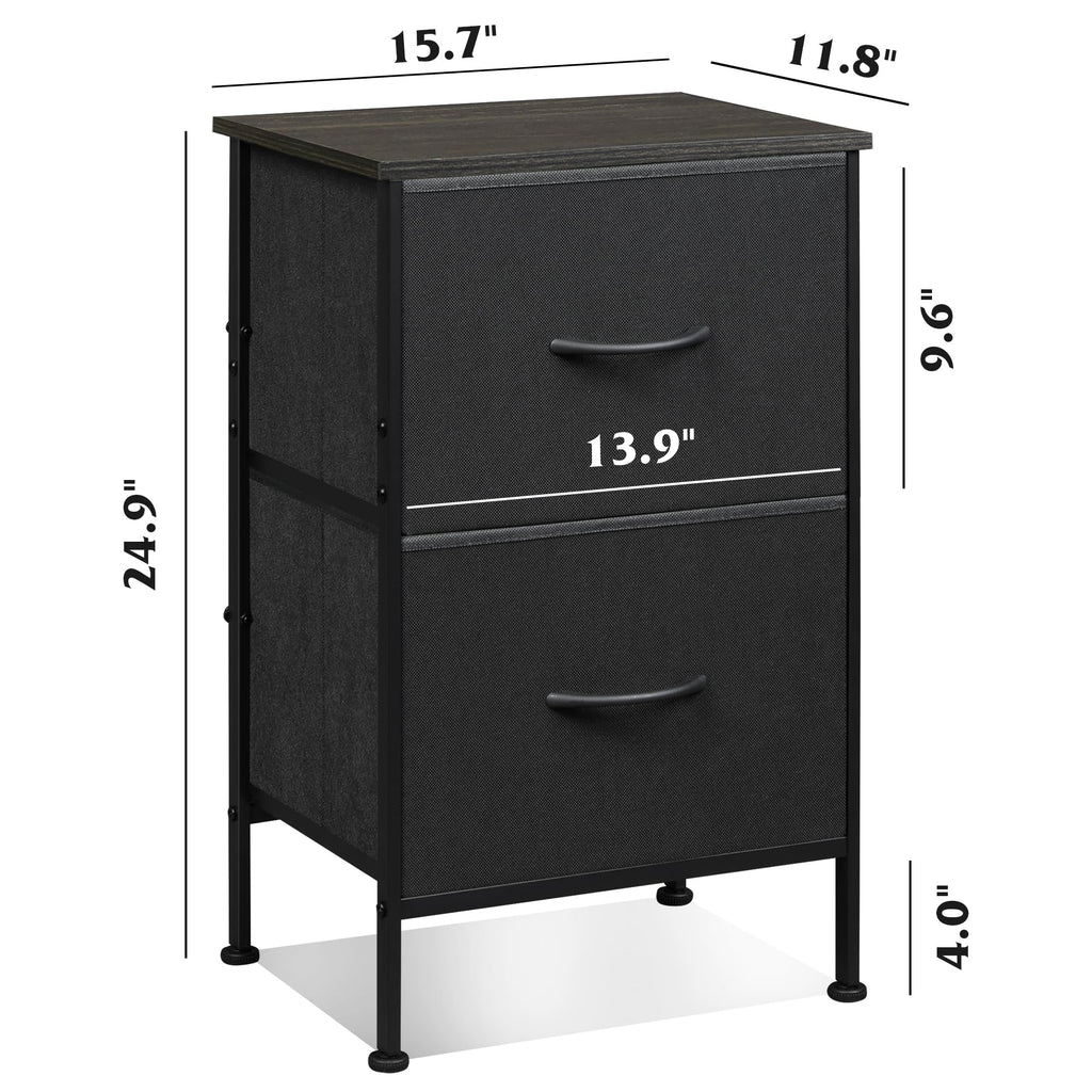 Wlive Nightstand Set Of 2, 2 Drawer Dresser For Bedroom, Small Dresser With 2 Drawers, Bedside Furniture, Night Stand, End Table With Fabric Bins For Bedroom, Dorm, Charcoal Black, Size L